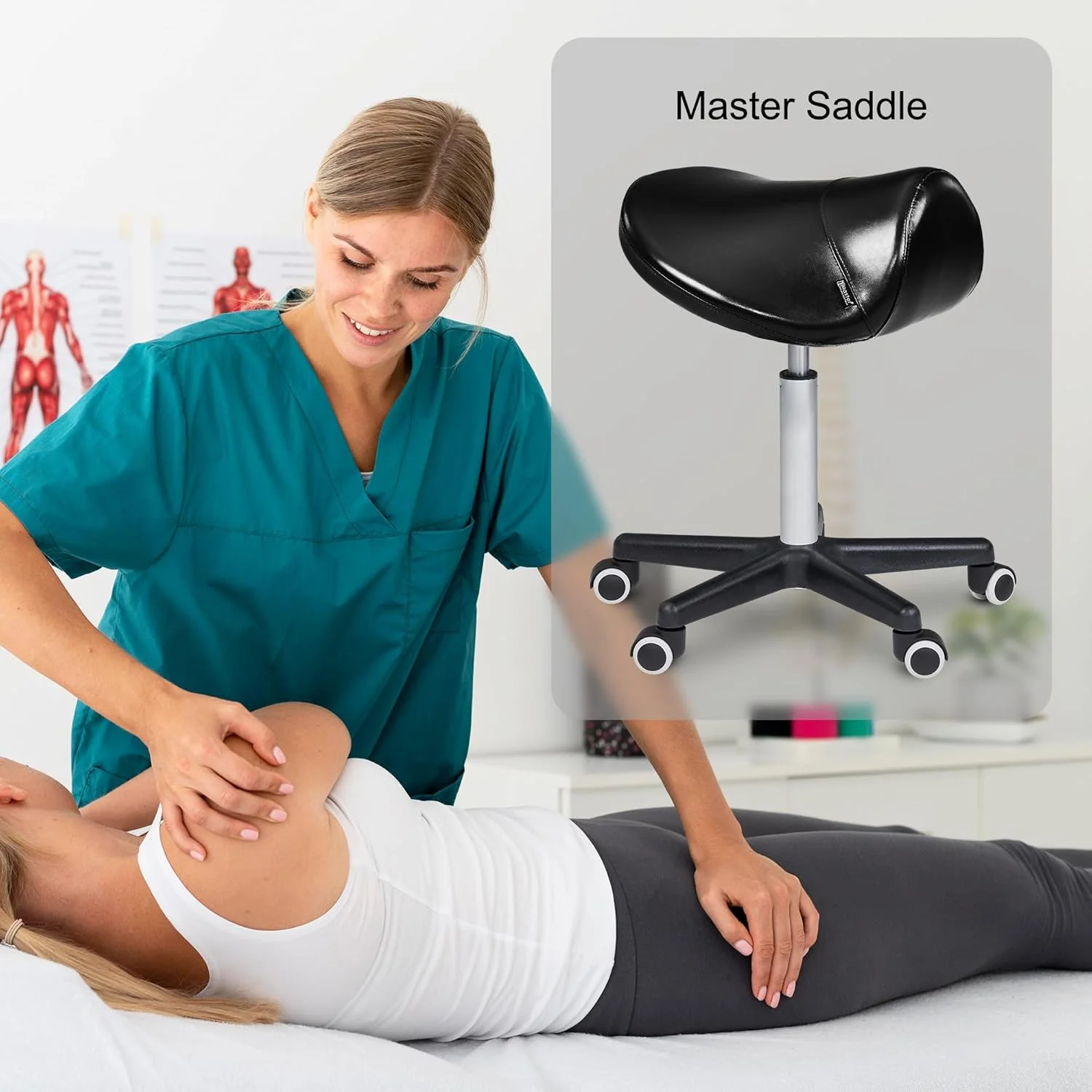 صندلی زین اسبی ارگونومیک Master Massage - صندلی زین اسبی - صندلی چرخدار گردان هیدرولیک - صندلی کلینیک دندانپزشکی تاتو سالن، صندلی های اسپا، سالن ها، کارگاه اداری - مشکی