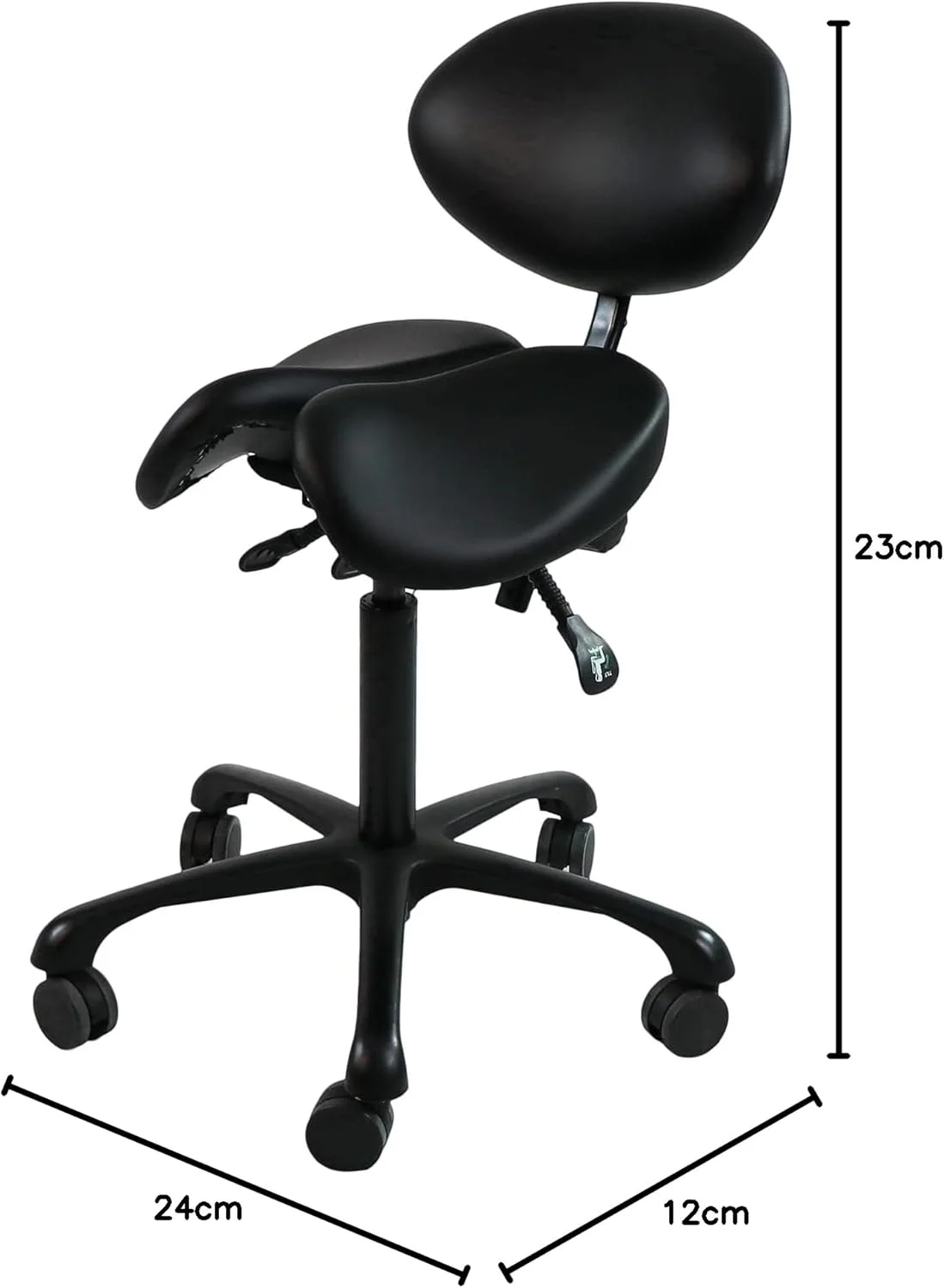 صندلی زین اسبی ارگونومیک با پشتی مدل Master Massage Berkeley با دو گزینه شیب دار به رنگ مشکی با پایه آلومینیومی مشکی