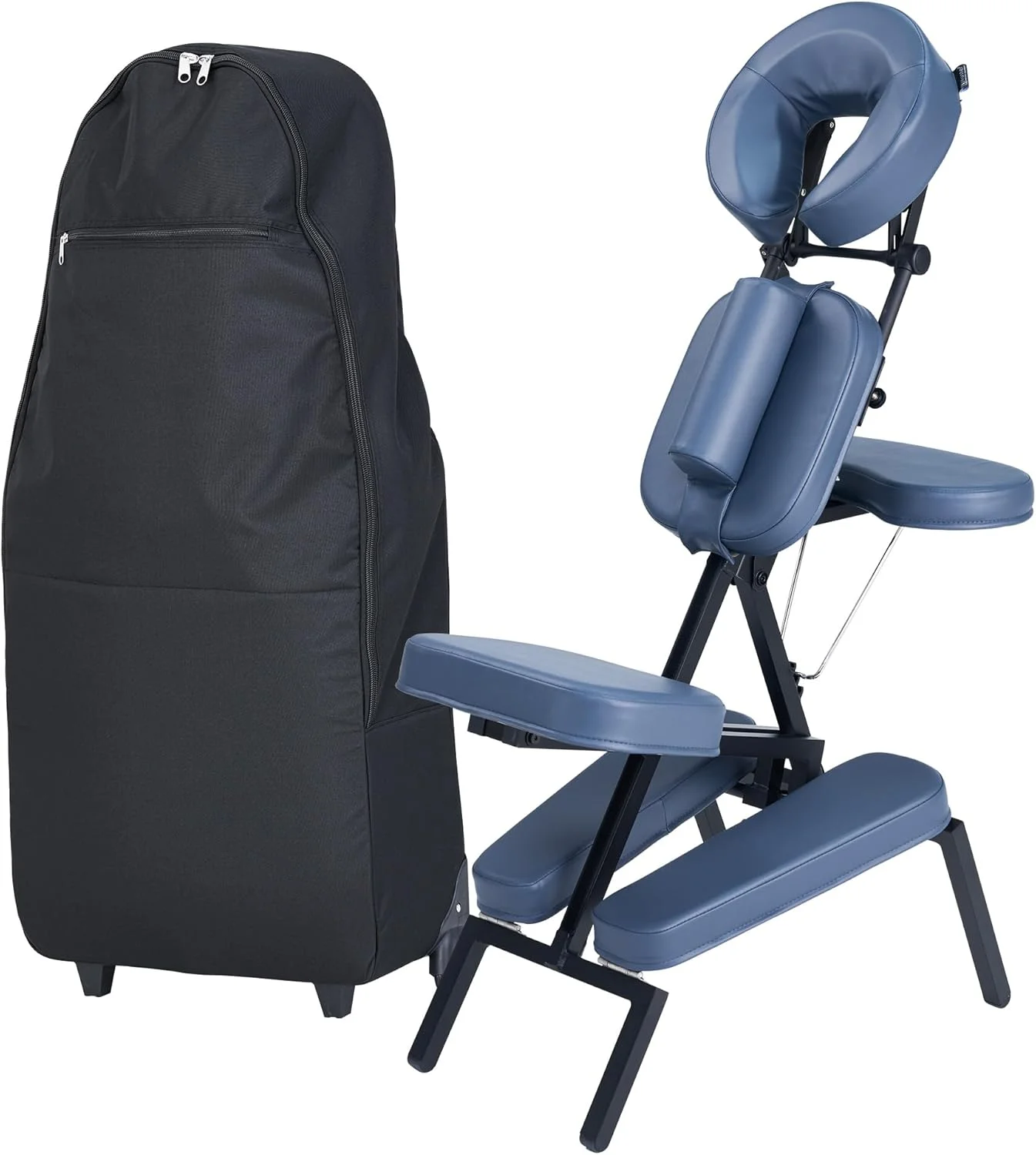 Master Massage Professional Lightweight Portable Massage Chair-Folding Foldable Aluminum Adjustable Tattoo Chair with Wheeled Carrying Case, Aluminum, Blue