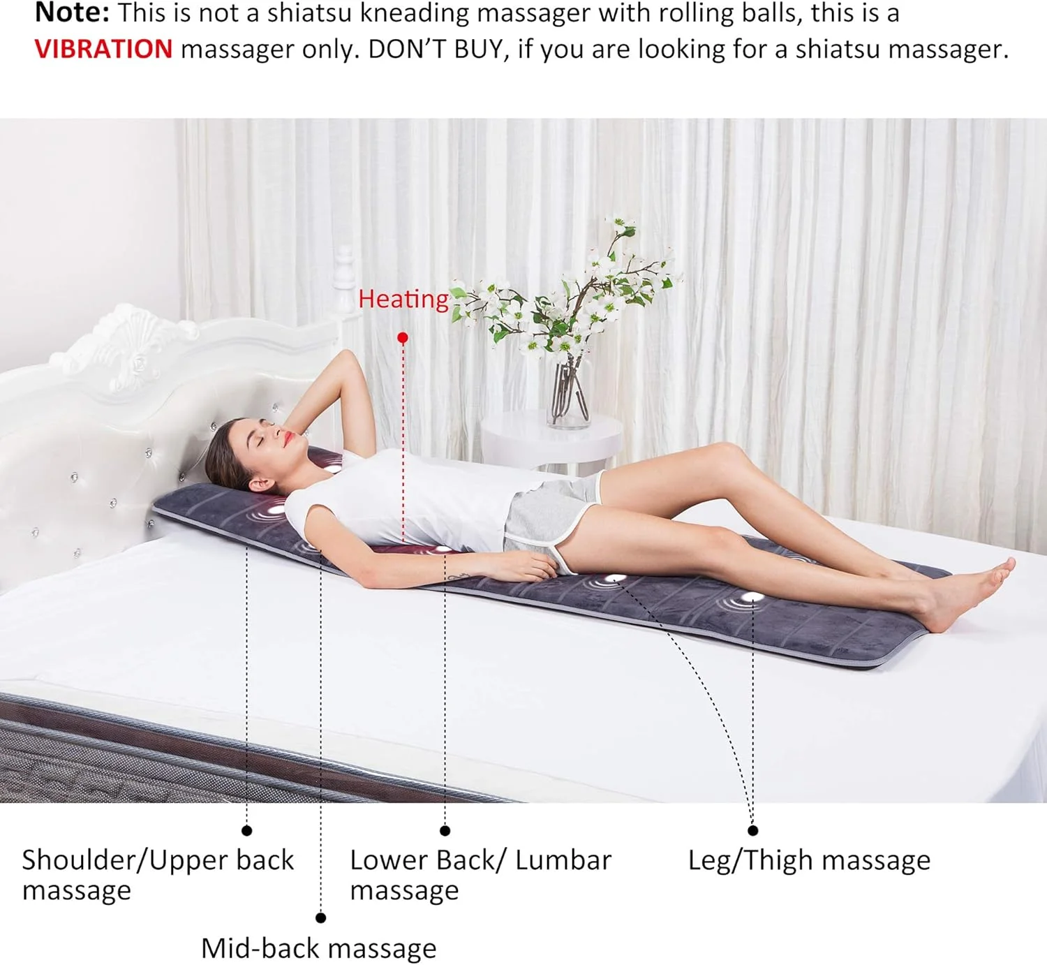 تشک ماساژور تمام بدن Comfier با حرارت - پد صندلی ماساژور پشت با 10 موتور ویبره و 2 پد گرمایشی درمانی با خاموشی خودکار، پد تشک ماساژور گرم شونده برای تسکین درد کمر