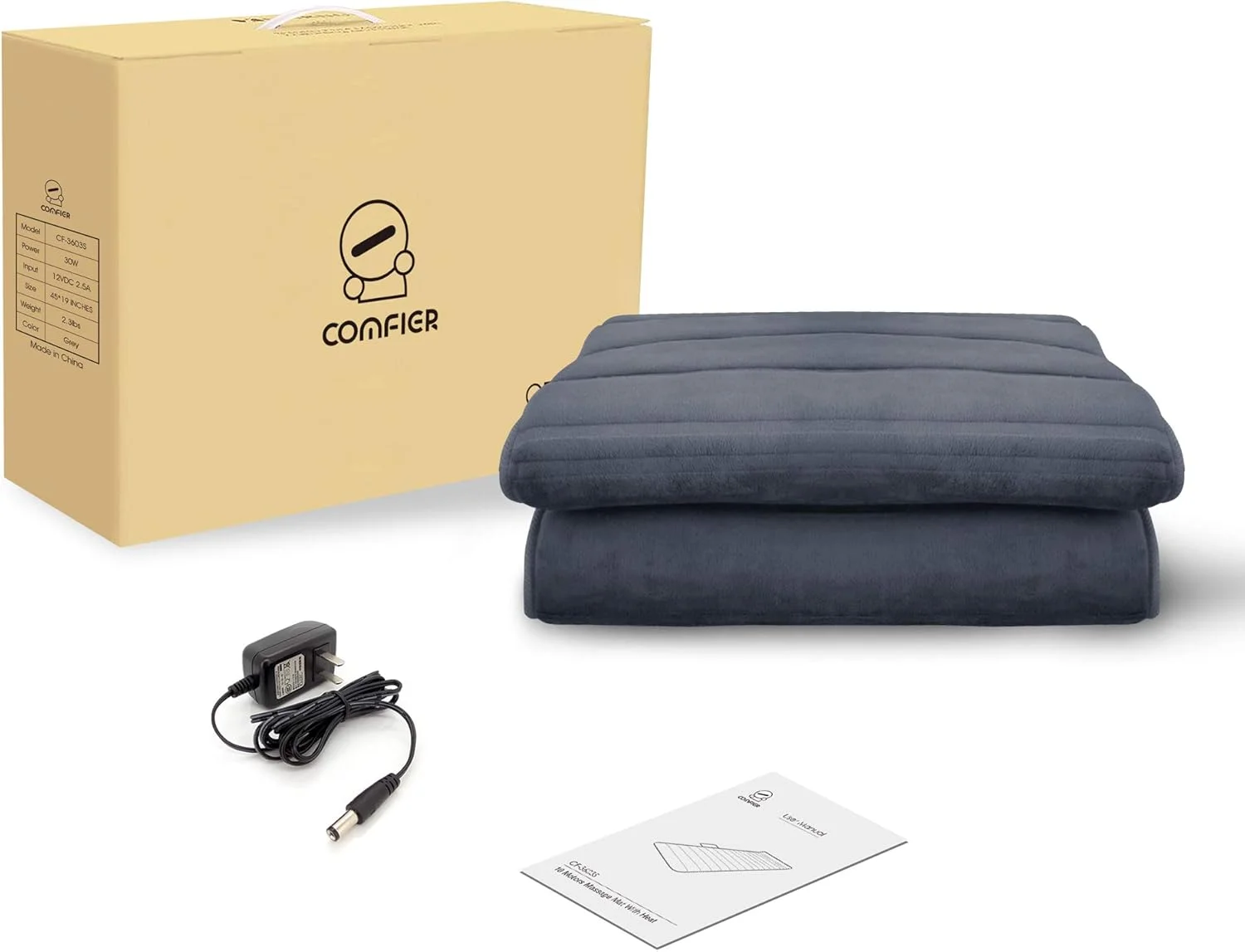 تشک ماساژور تمام بدن Comfier با حرارت - پد صندلی ماساژور پشت با 10 موتور ویبره و 2 پد گرمایشی درمانی با خاموشی خودکار، پد تشک ماساژور گرم شونده برای تسکین درد کمر