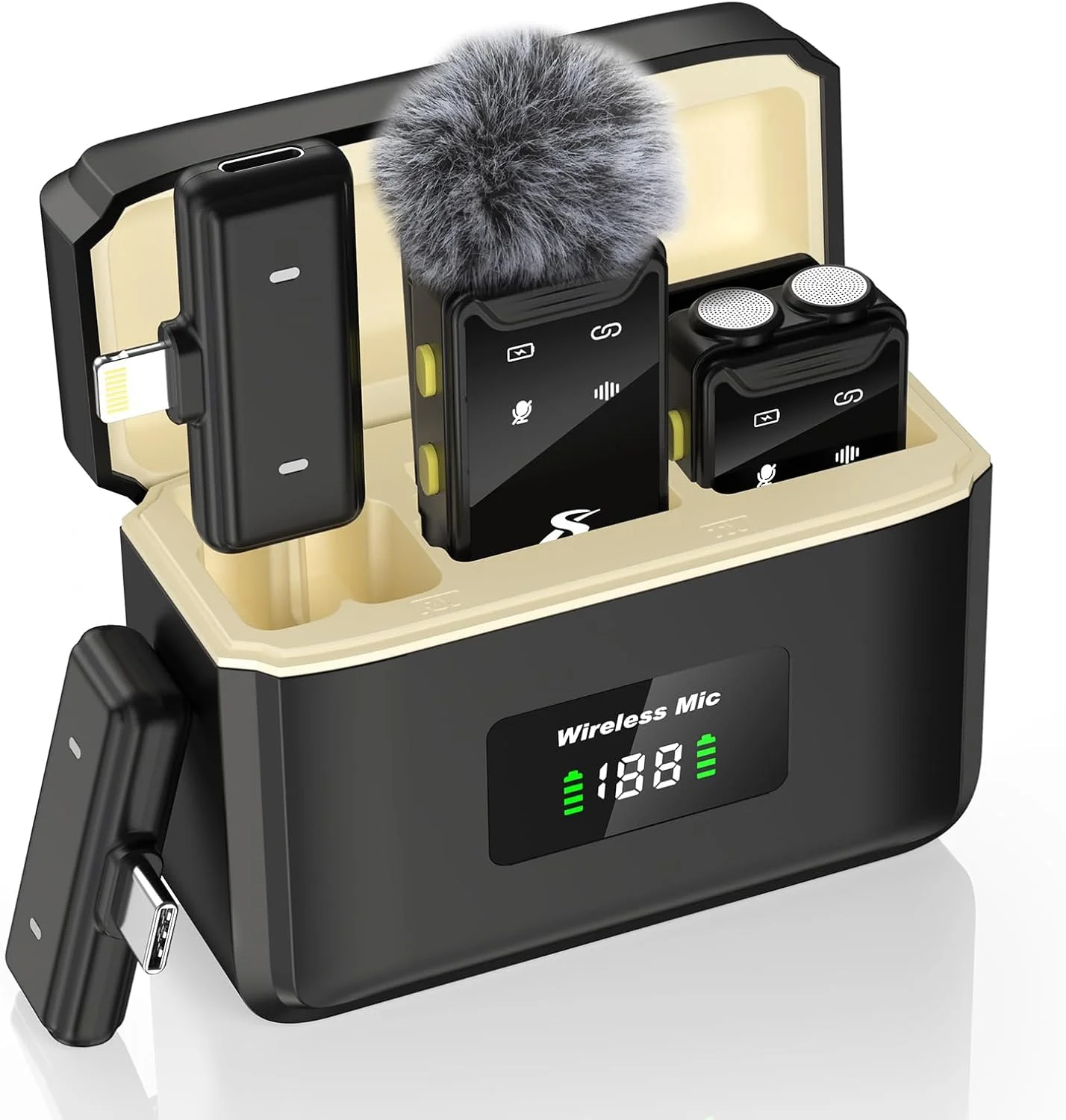 میکروفون مینی PQRQP برای آیفون، اندروید (Lightning/USB C)، عمر باتری 80 ساعته، صدای Hi-Fi، 48kHz/24-bit، میکروفون های بی سیم با حذف نویز برای ضبط ویدئو، استریمینگ، برد 164 فوت میکروفون مینی PQRQP برای آیفون، اندروید (Lightning/USB C)، عمر باتری 80 ساعته، صدای Hi-Fi، 48kHz/24-bit، میکروفون های بی سیم با حذف نویز برای ضبط ویدئو، استریمینگ، برد 164 فوت