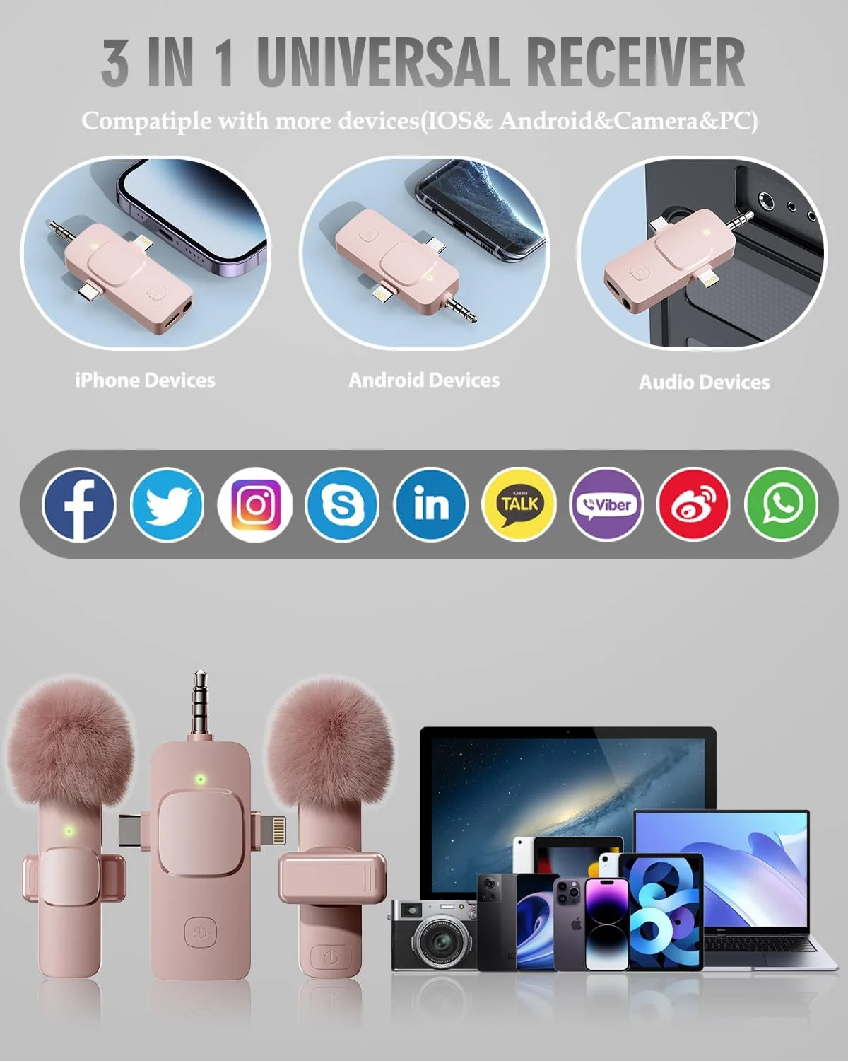 میکروفون یقه ای بی سیم 3 در 1 برای آیفون، آیپد، اندروید، دوربین، میکروفون مینی، باتری 7 ساعته، کیفیت صدای با وضوح بالا برای مصاحبه، پادکست ویدیویی، ولاگ (صورتی) میکروفون یقه ای بی سیم 3 در 1 برای آیفون، آیپد، اندروید، دوربین، میکروفون مینی، باتری 7 ساعته، کیفیت صدای با وضوح بالا برای مصاحبه، پادکست ویدیویی، ولاگ (صورتی)