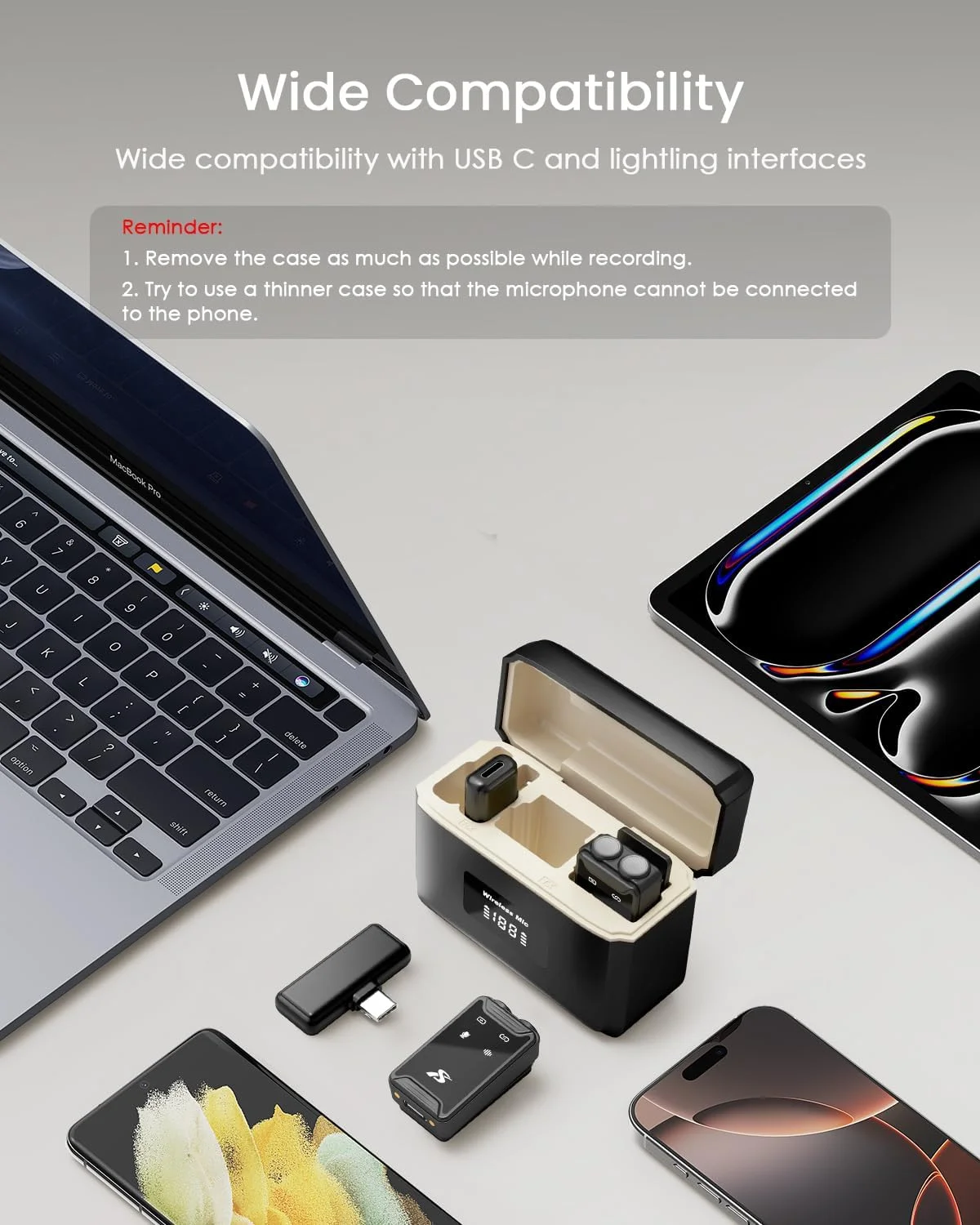 میکروفون مینی PQRQP برای آیفون، اندروید (Lightning/USB C)، عمر باتری 80 ساعته، صدای Hi-Fi، 48kHz/24-bit، میکروفون های بی سیم با حذف نویز برای ضبط ویدئو، استریمینگ، برد 164 فوت میکروفون مینی PQRQP برای آیفون، اندروید (Lightning/USB C)، عمر باتری 80 ساعته، صدای Hi-Fi، 48kHz/24-bit، میکروفون های بی سیم با حذف نویز برای ضبط ویدئو، استریمینگ، برد 164 فوت