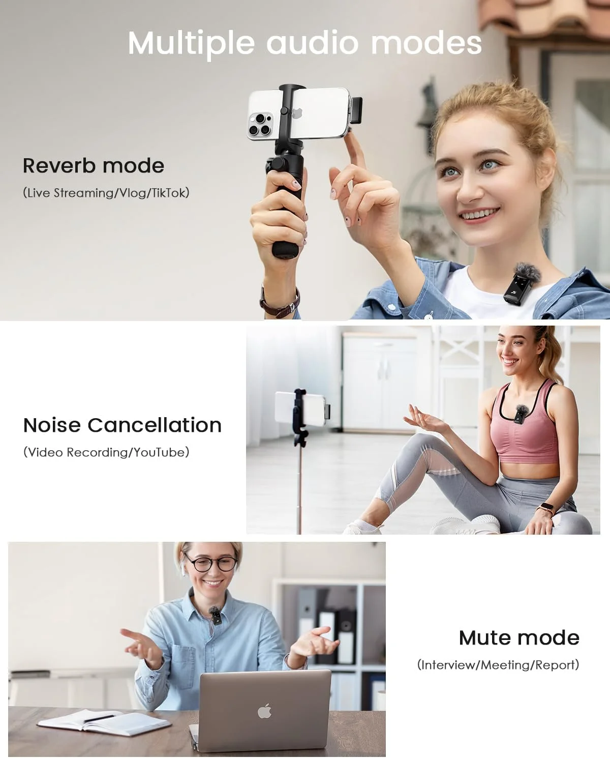 میکروفون مینی PQRQP برای آیفون، اندروید (Lightning/USB C)، عمر باتری 80 ساعته، صدای Hi-Fi، 48kHz/24-bit، میکروفون های بی سیم با حذف نویز برای ضبط ویدئو، استریمینگ، برد 164 فوت میکروفون مینی PQRQP برای آیفون، اندروید (Lightning/USB C)، عمر باتری 80 ساعته، صدای Hi-Fi، 48kHz/24-bit، میکروفون های بی سیم با حذف نویز برای ضبط ویدئو، استریمینگ، برد 164 فوت