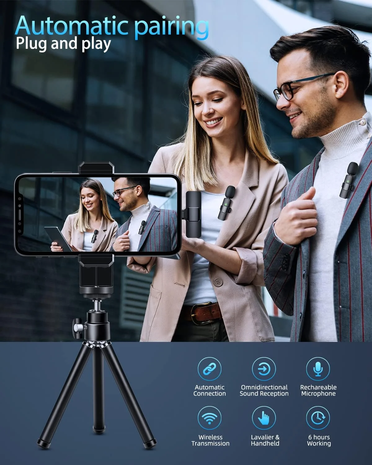 میکروفون بی سیم برای آیفون آیپد، میکروفون گیره ای بی سیم، میکروفون های یقه ای بی سیم، میکروفون بی سیم حرفه ای، میکروفون بی سیم Plug-Play برای ضبط، پخش زنده، یوتیوب، فیس بوک، TikTok