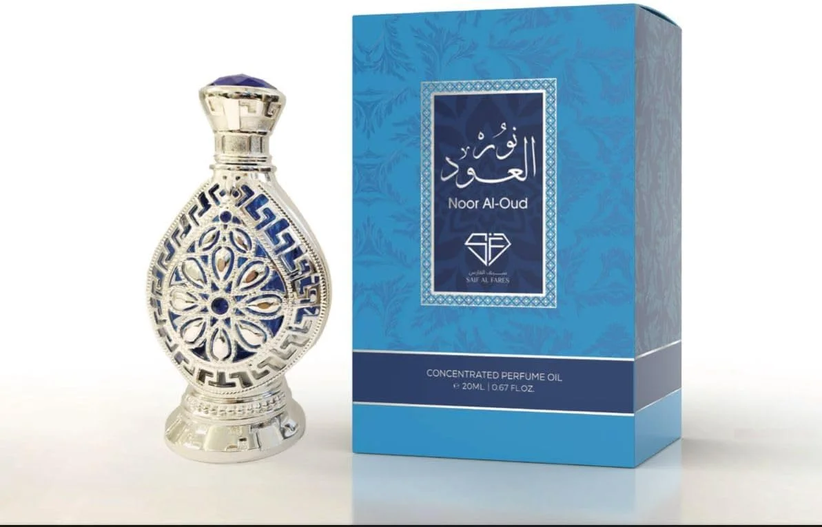 روغن عطر کنسانتره نور العود سیف الفارس، 20 میلی لیتر، بطری نقره ای تزئینی، رایحه عربی