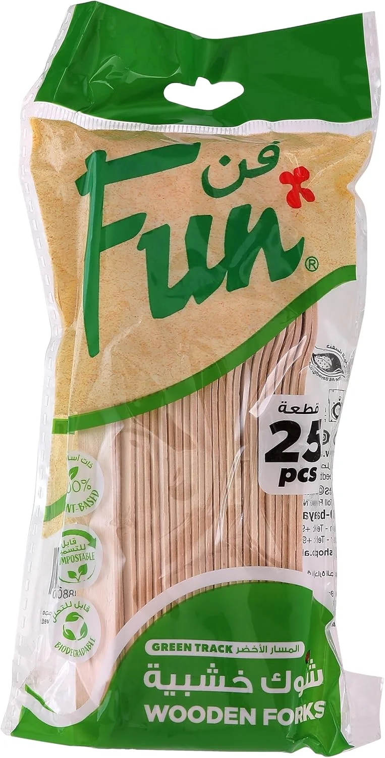 FUN BY AL BAYADER فن Promopack ست چنگال چوبی یکبار مصرف سازگار با محیط زیست - ظروف کارد و چنگال سنگین مناسب برای مهمانی ها و رستوران ها 6.5 اینچ - بسته 25 X 3 FUN BY AL BAYADER فن Promopack ست چنگال چوبی یکبار مصرف سازگار با محیط زیست - ظروف کارد و چنگال سنگین مناسب برای مهمانی ها و رستوران ها 6.5 اینچ - بسته 25 X 3