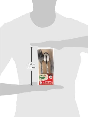 FUN BY AL BAYADER فن ست کارد و چنگال ممتاز سنگین وزن - ست قاشق، چاقو و چنگال یکبار مصرف پلاستیکی - نقره ای (بسته 18 عددی) FUN BY AL BAYADER فن ست کارد و چنگال ممتاز سنگین وزن - ست قاشق، چاقو و چنگال یکبار مصرف پلاستیکی - نقره ای (بسته 18 عددی)