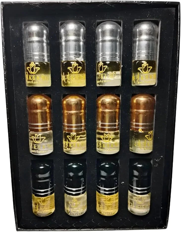 مجموعه روغن عطر عود унисекс، بسته ترکیبی، 12 رایحه منحصر به فرد در یک جعبه هدیه لوکس | عطرهای الغنیم