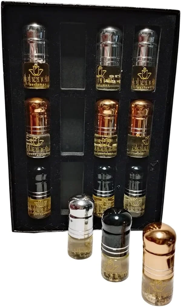 مجموعه روغن عطر عود унисекс، بسته ترکیبی، 12 رایحه منحصر به فرد در یک جعبه هدیه لوکس | عطرهای الغنیم
