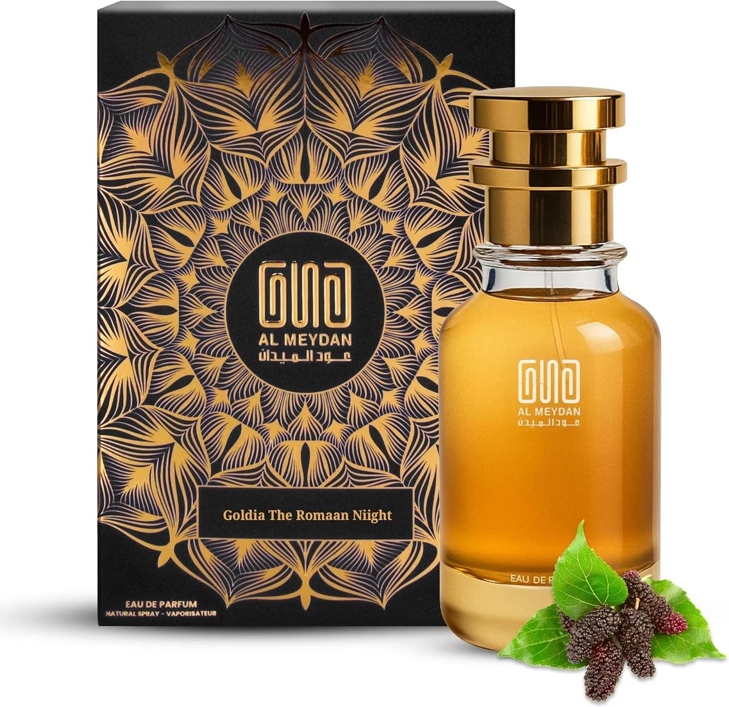عطر روغنی زنانه عود المیدان – الهام گرفته از گلدیا د رومن نایت – رایحه گلی چوبی ماندگار با توت سیاه، یاس و مشک سیاه – ماندگاری 7-9 ساعته – رایحه ای ظریف (200 میلی لیتر)