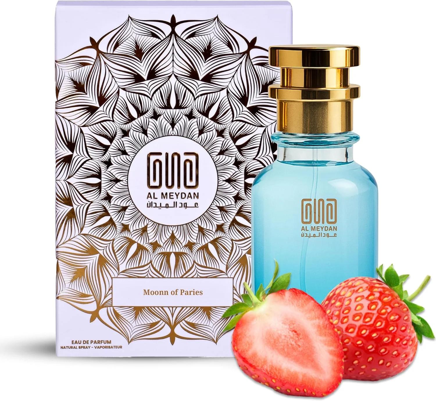 عطر روغنی زنانه عود المیدان – الهام گرفته از مون آف پاریس – عطر روغنی بدون الکل با رایحه توت فرنگی، یاس و نعناع هندی (30 میلی لیتر)