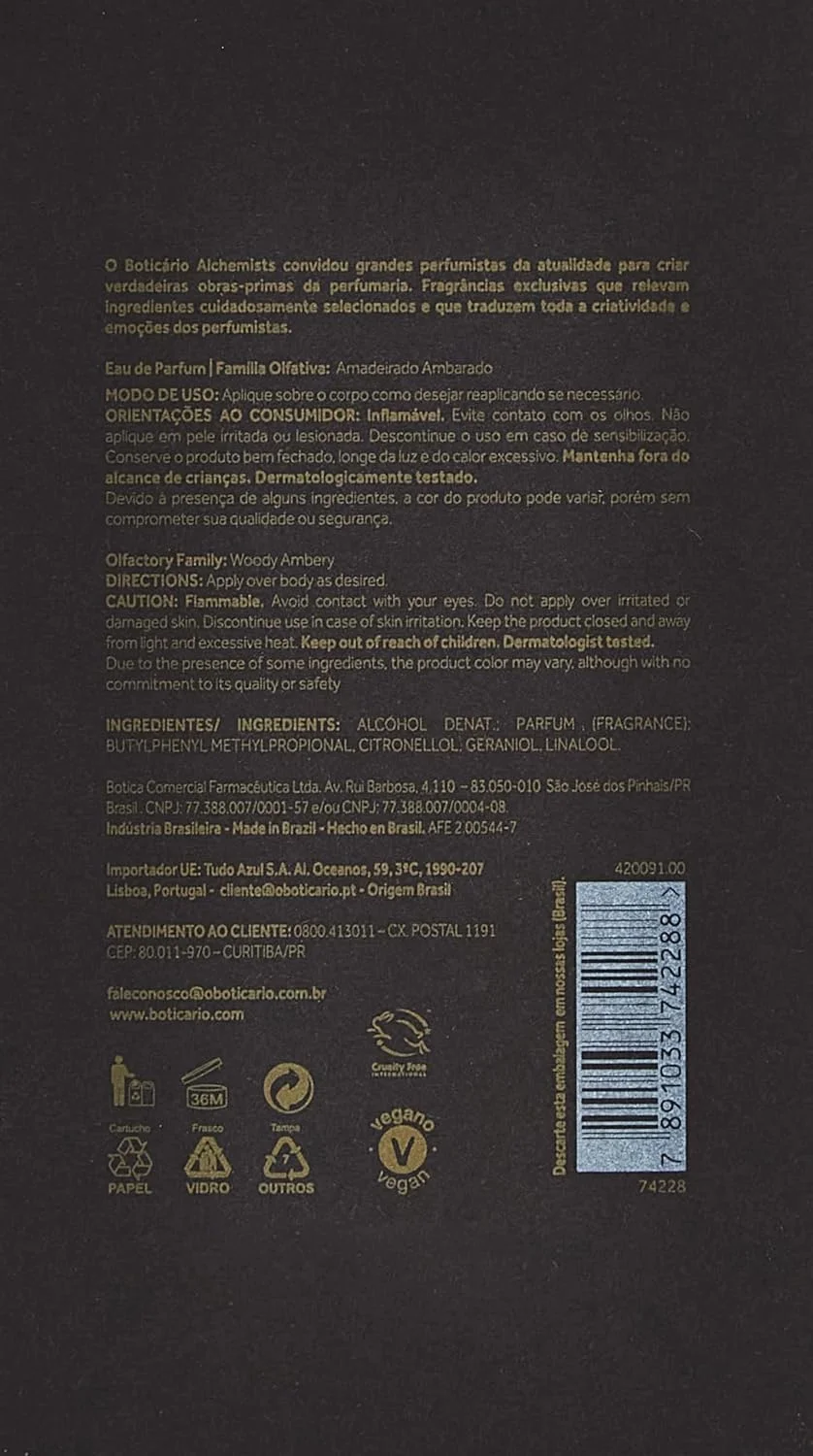 ادو پرفیوم زنانه O Boticario Alchemist Oud حجم 75 میلی لیتر ادو پرفیوم زنانه O Boticario Alchemist Oud حجم 75 میلی لیتر