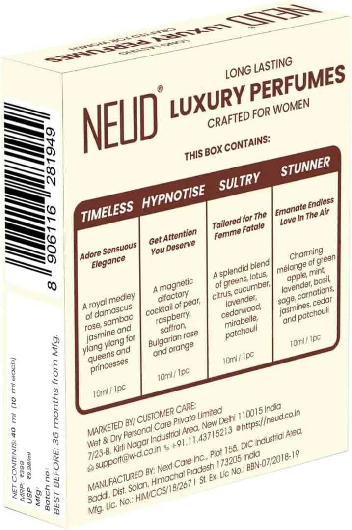 ست هدیه عطر لوکس زنانه NEUD - ادو پرفیوم ماندگار (میوه ای، رز، مشک، سیب سبز) - 2 بسته (4 ویال x 10 میلی لیتر) ست هدیه عطر لوکس زنانه NEUD - ادو پرفیوم ماندگار (میوه ای، رز، مشک، سیب سبز) - 2 بسته (4 ویال x 10 میلی لیتر)