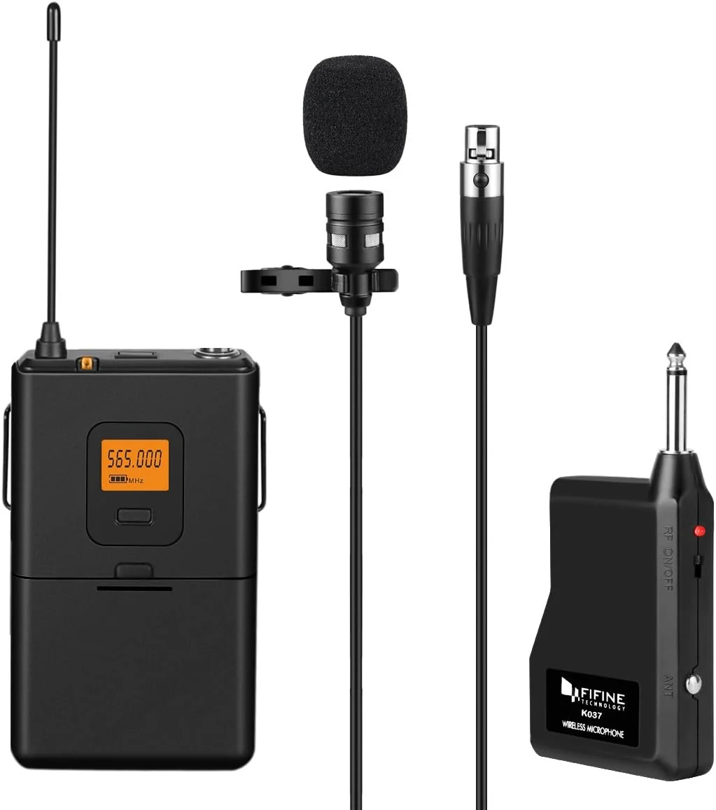 سیستم میکروفون یقه ای بی سیم یقه ای 20 کاناله UHF FIFINE با فرستنده Bodypack، میکروفون یقه ای مینی XLR مادگی و گیرنده قابل حمل، خروجی 1/4 اینچی. ایده آل برای اجرای زنده. (K037)