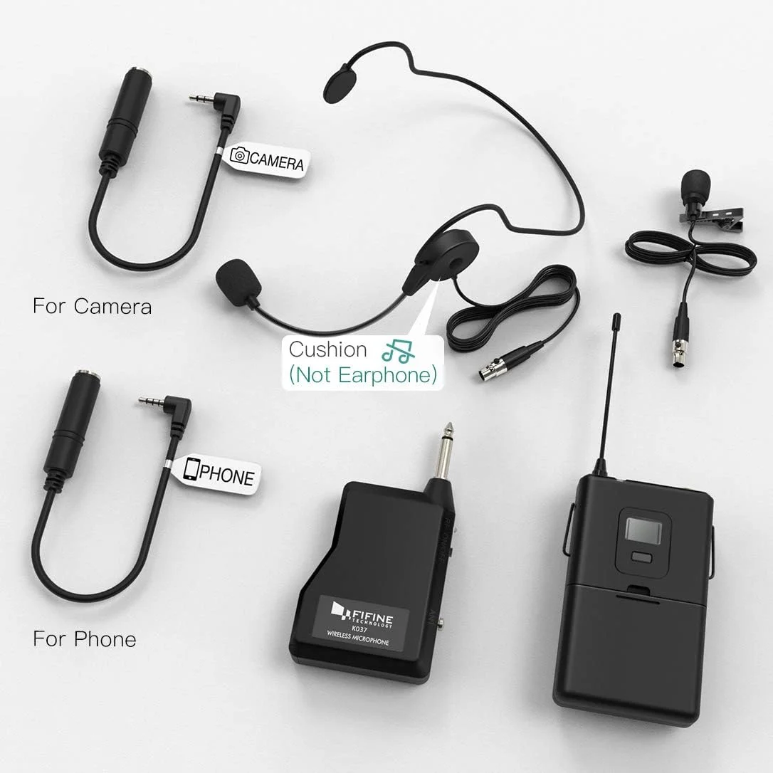 سیستم میکروفون بی سیم FIFINE، مجموعه میکروفون بی سیم Fifine با میکروفون های هدست/یقه ای Lavalier، فرستنده/گیرنده کمربندی، ایده آل برای آموزش، موعظه و سخنرانی های عمومی.(K037B) سیستم میکروفون بی سیم FIFINE، مجموعه میکروفون بی سیم Fifine با میکروفون های هدست/یقه ای Lavalier، فرستنده/گیرنده کمربندی، ایده آل برای آموزش، موعظه و سخنرانی های عمومی.(K037B)