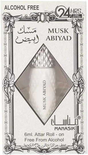 عطر ممتاز مناسک مسک ابیض، عود، بالزامیک و آجیلی، رایحه ای آرامش بخش، عطر رولی ماندگار برای زنان، 6 میلی لیتر عطر ممتاز مناسک مسک ابیض، عود، بالزامیک و آجیلی، رایحه ای آرامش بخش، عطر رولی ماندگار برای زنان، 6 میلی لیتر