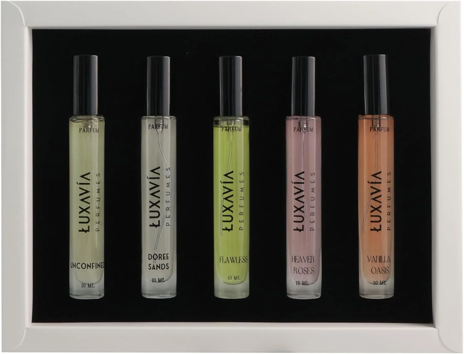 مجموعه کشف زنانه لوکساویا، 5 عدد 8 میلی لیتر – مجموعه نمونه عطر عربی با رایحه های گل، مرکبات و عود، وگان