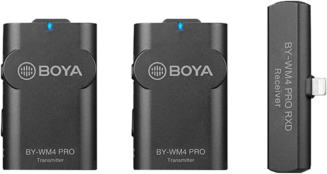 سیستم میکروفون یقه ای بی سیم BOYA by-WM4 Pro با 2 فرستنده و 1 گیرنده اتصال لایتنینگ برای دستگاه های آیفون، آیپد، iOS، پخش زنده، وبلاگ - USB