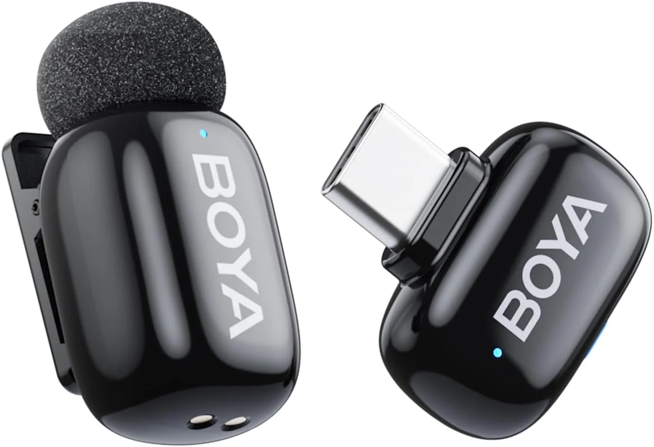 میکروفون مینی بی سیم BOYA برای آیفون 15/16، اندروید، 5G فوق سبک، میکروفون یقه ای، تغییر دهنده صدای هوش مصنوعی، کاهش نویز 3 سطحی، میکروفون یقه ای، میکروفون گیره ای با پلاگین USB-C