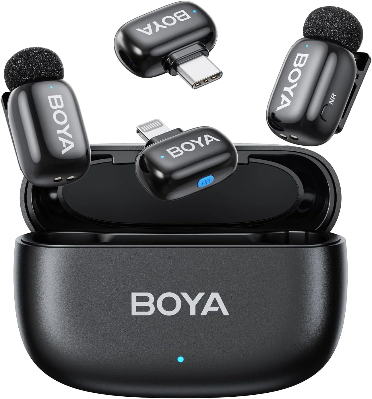 میکروفون بی‌سیم کوچک BOYA برای آیفون، اندروید، 5G فوق سبک، میکروفون یقه‌ای بی‌سیم، تغییر دهنده صدای هوش مصنوعی، کاهش نویز هوش مصنوعی، میکروفون تلفن یقه‌ای، 30 ساعت استفاده، میکروفون گیره‌ای با USB-C/Lightning