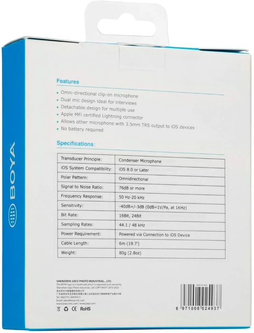 میکروفون یقه ای دوگانه دیجیتال همه جهته BOYA BY-M2D سازگار با دستگاه های iOS آیفون، آیپد و آیپاد تاچ - کابل 6 متری میکروفون یقه ای دوگانه دیجیتال همه جهته BOYA BY-M2D سازگار با دستگاه های iOS آیفون، آیپد و آیپاد تاچ - کابل 6 متری