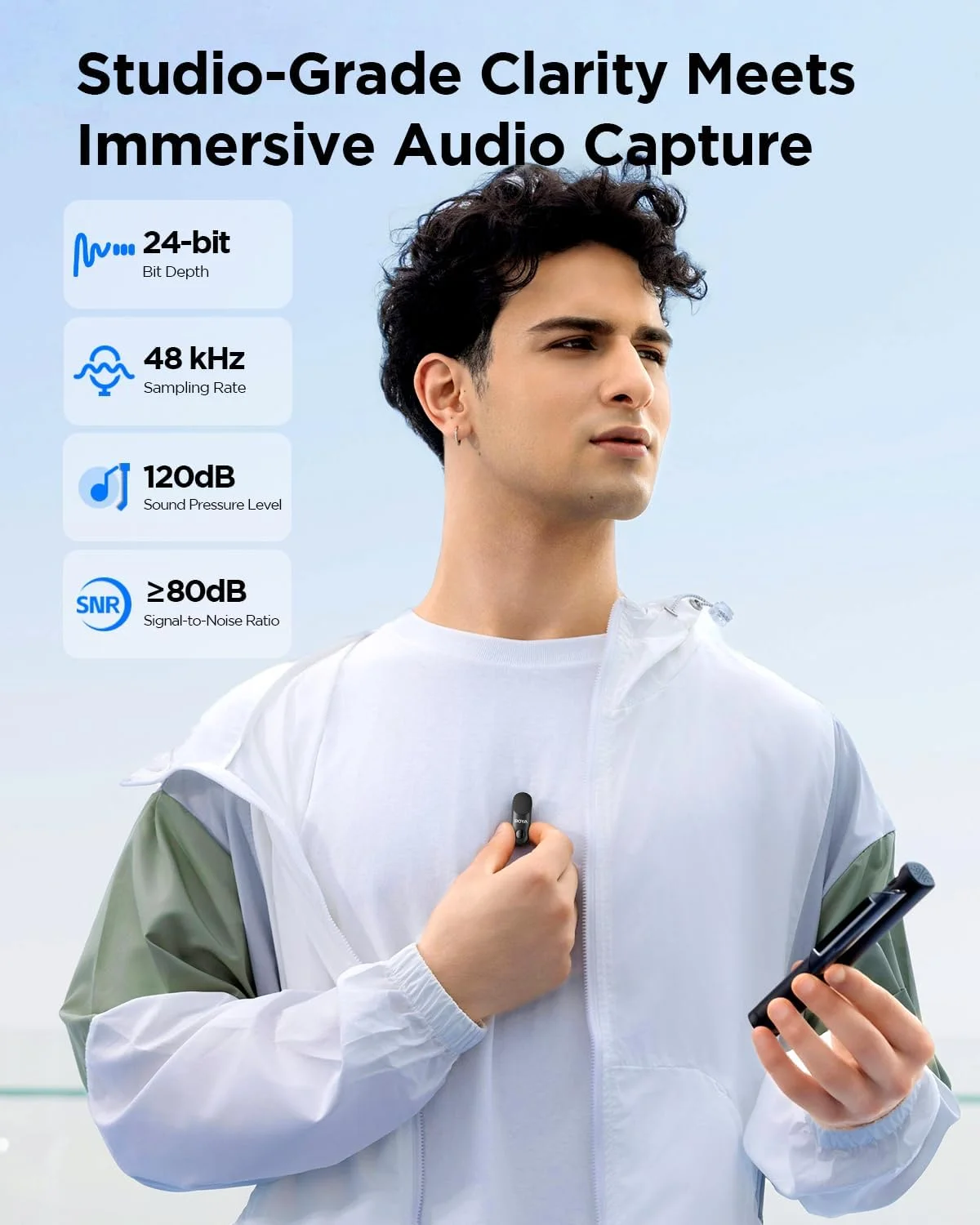 میکروفون یقه ای بی سیم BOYA Magic-02، باتری 30 ساعته، برد 100 متری، ترک ایمنی و لیمیتر، میکروفون بی سیم کوچک 4 در 1 برای اندروید آیفون دوربین لپ تاپ کامپیوتر، کاهش نویز هوش مصنوعی برای TikTok YouTube میکروفون یقه ای بی سیم BOYA Magic-02، باتری 30 ساعته، برد 100 متری، ترک ایمنی و لیمیتر، میکروفون بی سیم کوچک 4 در 1 برای اندروید آیفون دوربین لپ تاپ کامپیوتر، کاهش نویز هوش مصنوعی برای TikTok YouTube