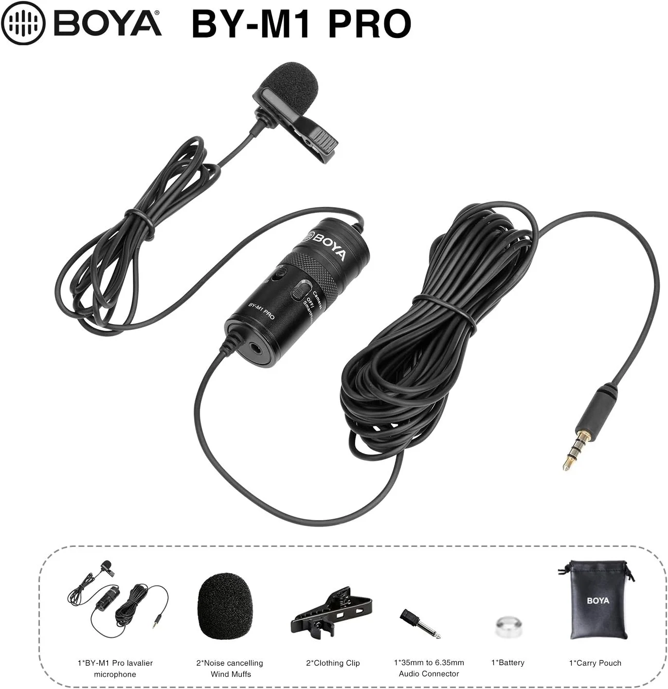 میکروفون یقه ای حرفه ای بویا مدل BY-M1 PRO با قابلیت حذف نویز، میکروفون همه جهته با گیره برای تولید محتوا در یوتیوب، مصاحبه و پخش زنده، سازگار با تلفن های هوشمند و دوربین های DSLR (6 متری) میکروفون یقه ای حرفه ای بویا مدل BY-M1 PRO با قابلیت حذف نویز، میکروفون همه جهته با گیره برای تولید محتوا در یوتیوب، مصاحبه و پخش زنده، سازگار با تلفن های هوشمند و دوربین های DSLR (6 متری)