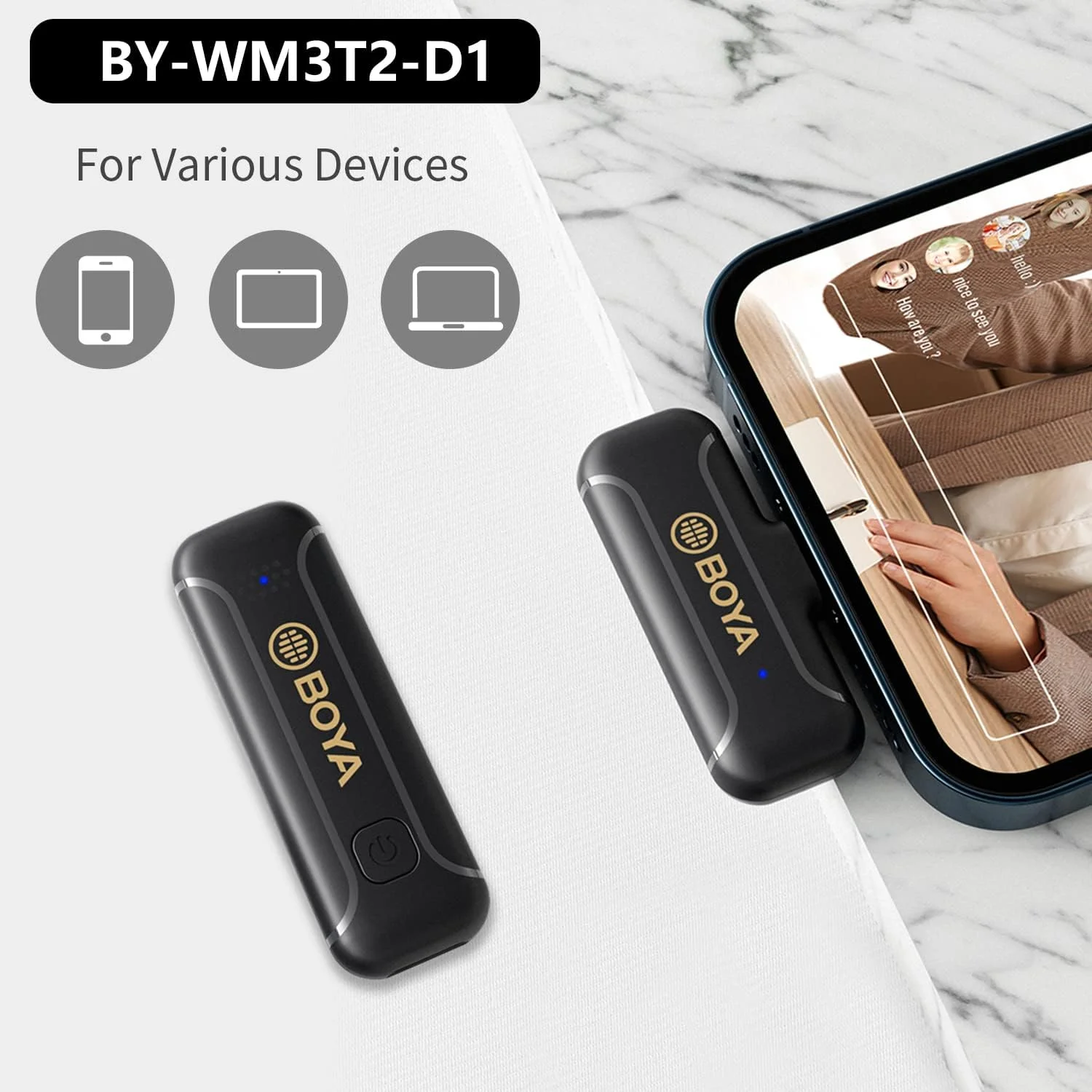 میکروفون یقه ای بی سیم BOYA مدل BY-WM3T2 D1 مناسب آیفون، سیستم میکروفون یقه ای برای دستگاه های iOS، تبلت ها، آیپد، آیفون 12، 11، x، 8 برای پخش زنده، پادکست، مصاحبه، AUX، USB میکروفون یقه ای بی سیم BOYA مدل BY-WM3T2 D1 مناسب آیفون، سیستم میکروفون یقه ای برای دستگاه های iOS، تبلت ها، آیپد، آیفون 12، 11، x، 8 برای پخش زنده، پادکست، مصاحبه، AUX، USB