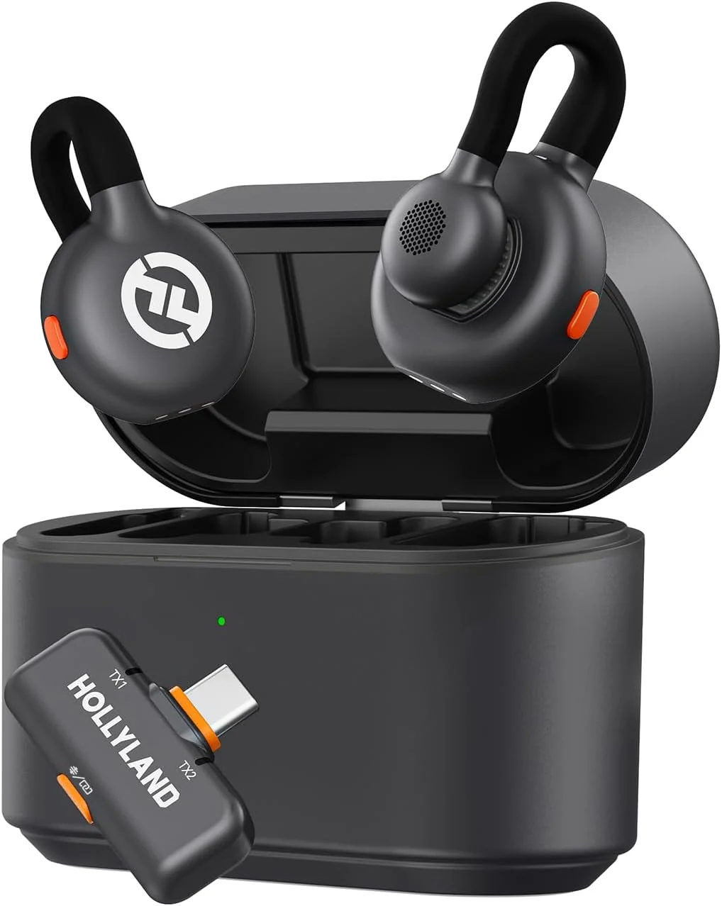 میکروفون یقه ای بی سیم Hollyland Lark M2S با پورت USB-C برای آیفون 15/16 و اندروید، گیره تیتانیومی، اتصال آسان، حذف نویز، برد 300 متری، عمر باتری 27 ساعته برای ولاگ، یوتیوب