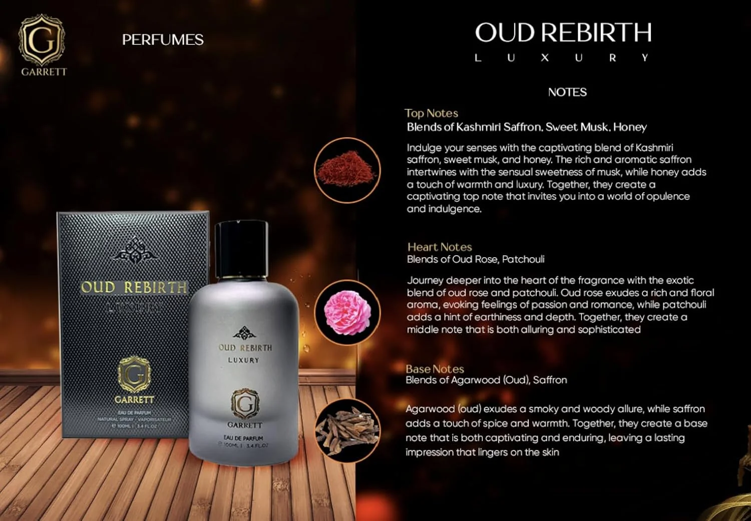 جی گرت عود ریبرث از گرت پرفیوم | تلفیقی از عود عربی و عطر فرانسوی، خلق یک تجربه بویایی واقعا منحصر به فرد.