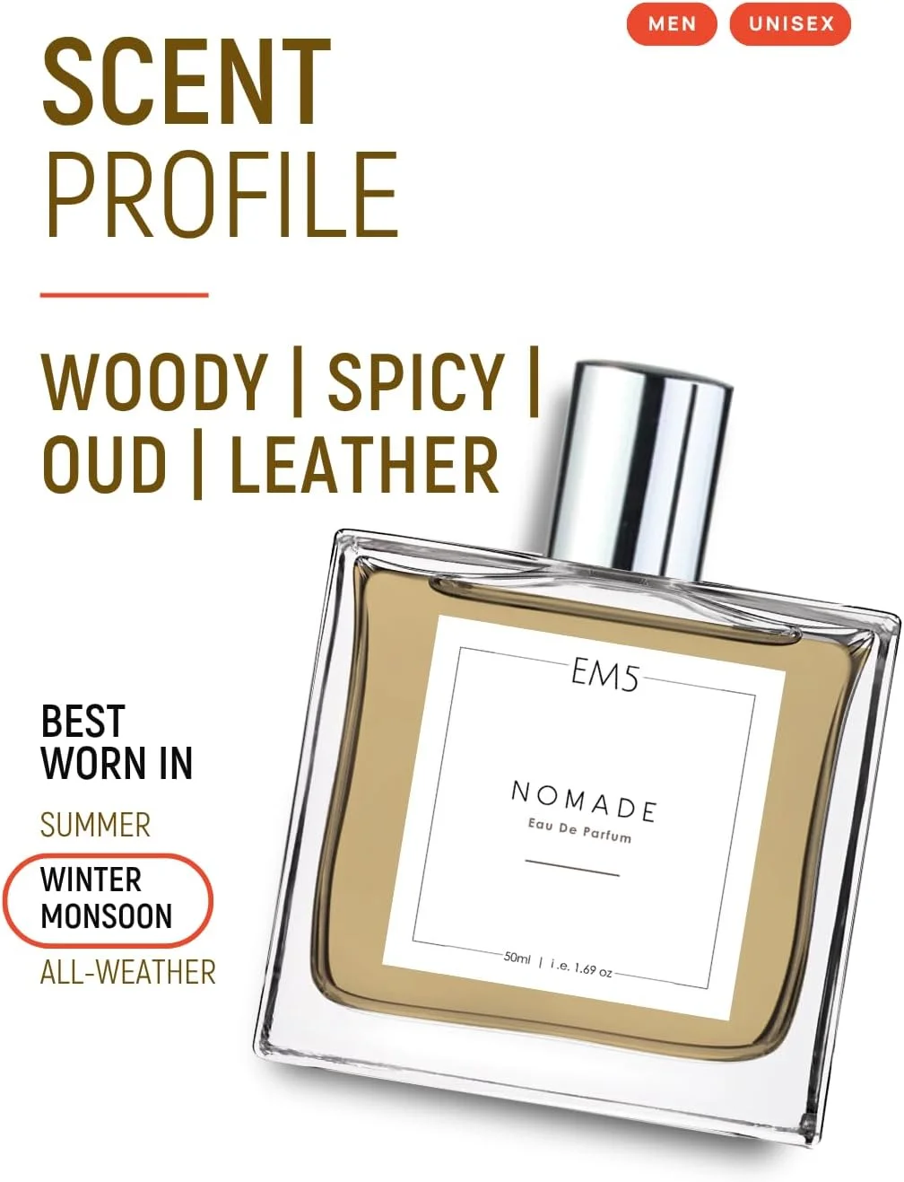 عطر یونیسکس EM5™ Nomade برای آقایان/بانوان | کهربا عود چرم دودی | اسپری عطر برای مردان و زنان | رایحه قوی و ماندگار | هدیه برای او و او عطر یونیسکس EM5™ Nomade برای آقایان/بانوان | کهربا عود چرم دودی | اسپری عطر برای مردان و زنان | رایحه قوی و ماندگار | هدیه برای او و او