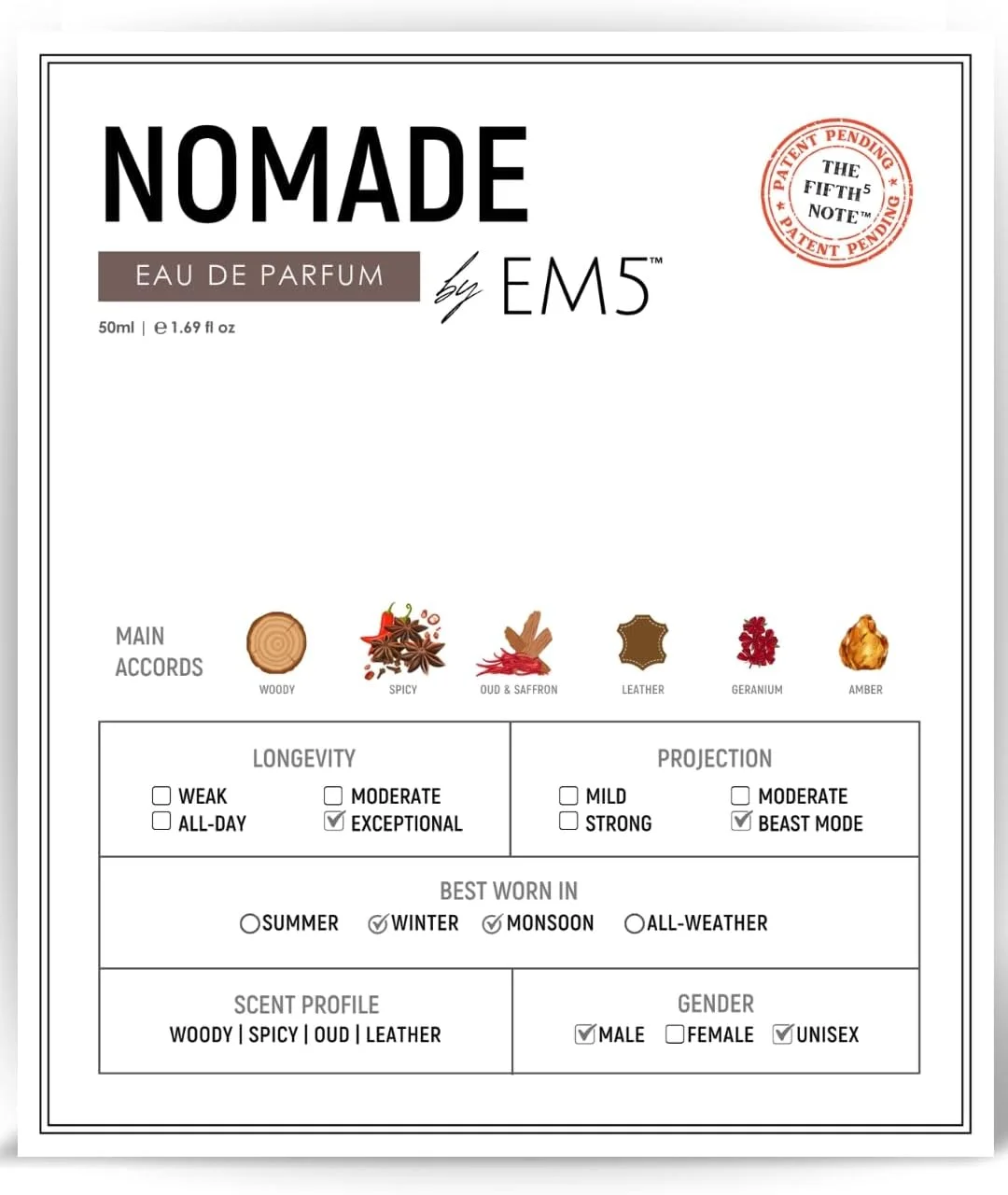 عطر یونیسکس EM5™ Nomade برای آقایان/بانوان | کهربا عود چرم دودی | اسپری عطر برای مردان و زنان | رایحه قوی و ماندگار | هدیه برای او و او عطر یونیسکس EM5™ Nomade برای آقایان/بانوان | کهربا عود چرم دودی | اسپری عطر برای مردان و زنان | رایحه قوی و ماندگار | هدیه برای او و او