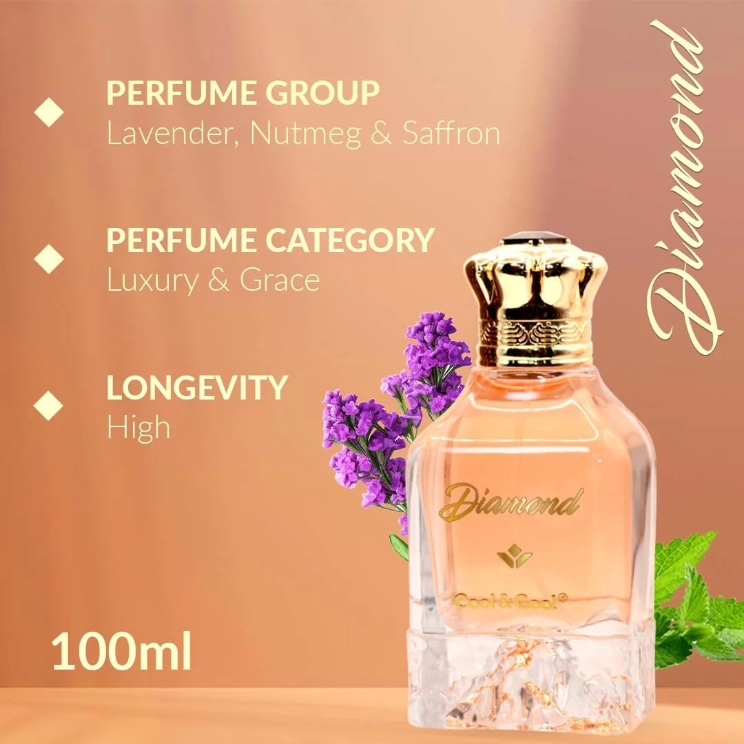 ادکلن کول اند کول دایموند 100 میلی لیتر - رایحه چرمی معطر با اسطوخودوس، جوز هندی، عود و نعناع هندی، رایحه لوکس و ماندگار унисекс
