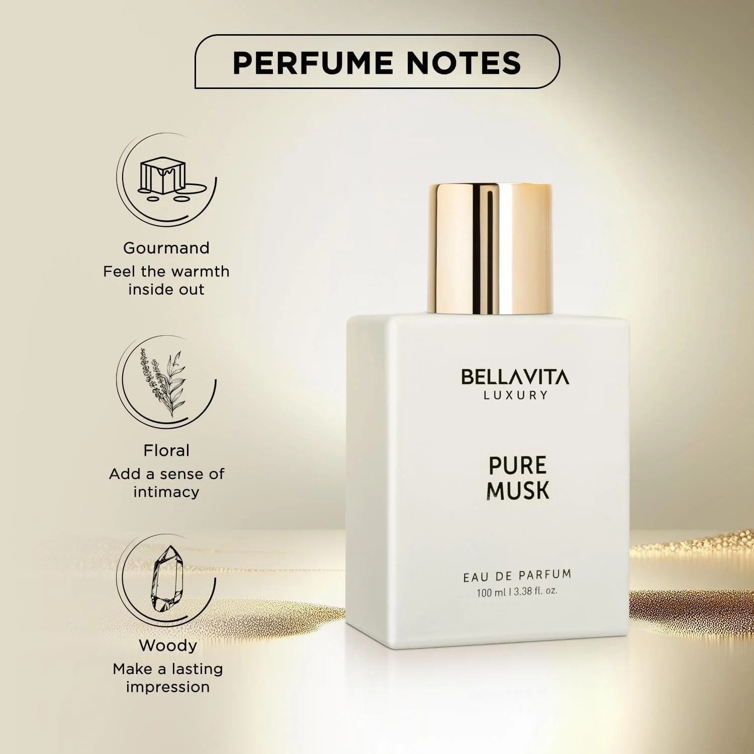 ادکلن ماندگار بلاویتا Pure Musk | ادو پرفیوم 100 میلی لیتری مردانه و زنانه | با رایحه گل برف، چوب صندل و دانه تونکا | عطر ممتاز، چوبی، گلی