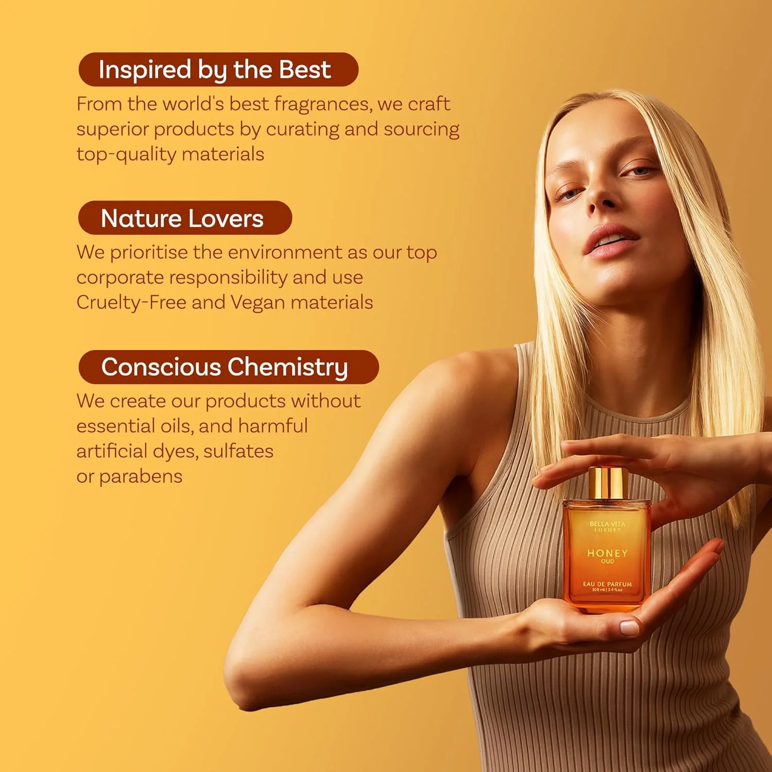 ادکلن унисекс Bella Vita Luxury Honey Oud Eau De Parfum برای آقایان و بانوان با رایحه نعناع هندی، وانیل، ترنج | عطر گلی و تند، 100 میلی لیتر