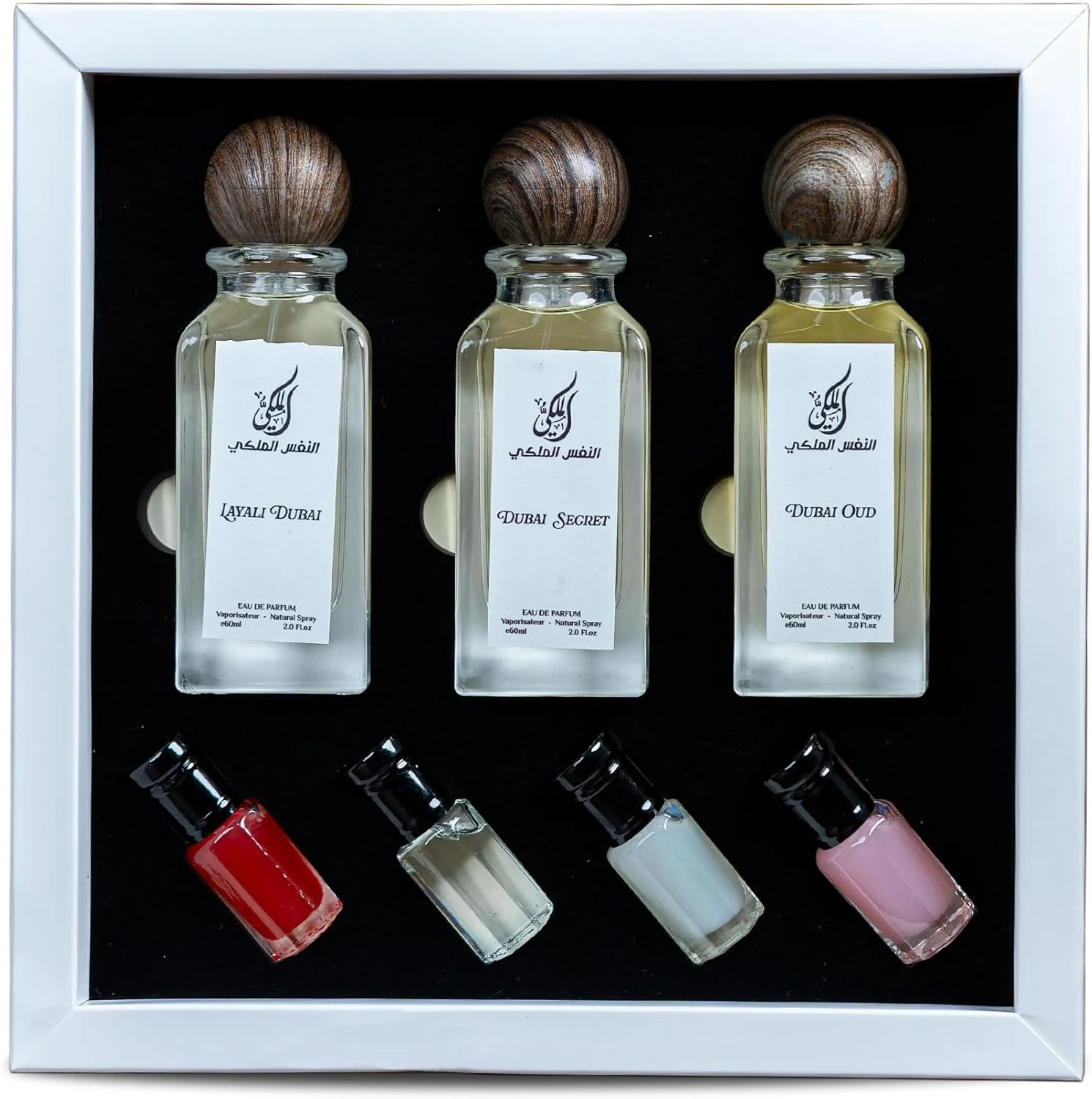 جعبه هدیه عطر النفس الملکی دبی - مجموعه عطر لوکس 3 عددی | رایحه های عود و شرقی شیک | هدیه ایده آل برای مردان و زنان (رایحه های عود)