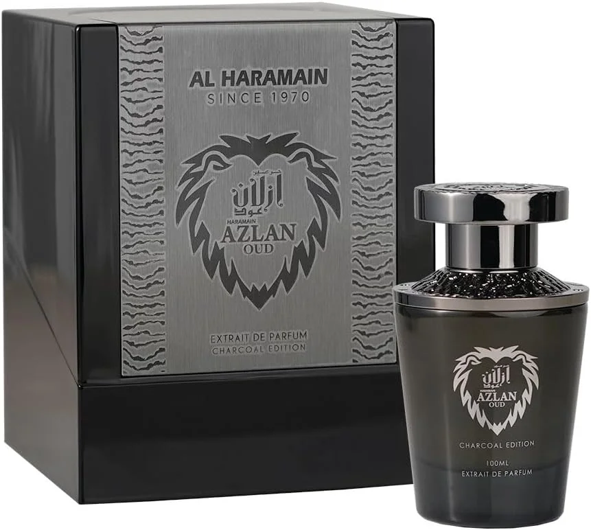 عطر ادکلن الحرمین ازلان عود زغالی ادیشن اکستریت د پرفیوم 100 میلی لیتر | عطر لوکس унисекс | چرم، کارامل، فلفل صورتی، رز، کهربا و مشک | رایحه عربی ماندگار
