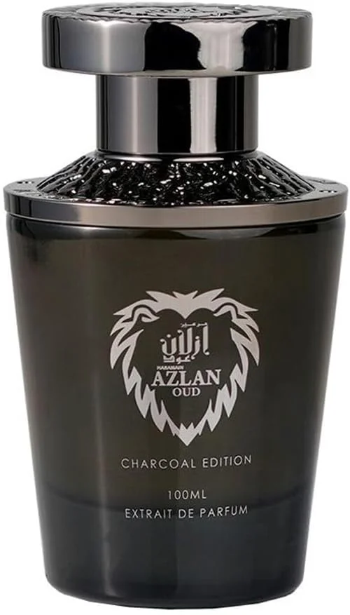 عطر ادکلن الحرمین ازلان عود زغالی ادیشن اکستریت د پرفیوم 100 میلی لیتر | عطر لوکس унисекс | چرم، کارامل، فلفل صورتی، رز، کهربا و مشک | رایحه عربی ماندگار