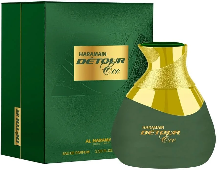 ادکلن الحرمین دیتور نویر اکو ادو پرفیوم 100 میلی لیتر | عطر شرقی چوبی یونیسکس – اسطوخودوس، مریم گلی، ترنج، زعفران، پرالین، عود و سدر | عطر ماندگار سازگار با محیط زیست