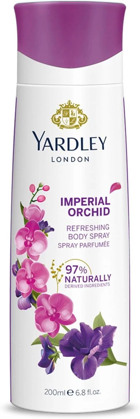 اسپری بدن زنانه یاردلی لندن مدل Imperial Orchid - 200 میلی لیتر، رایحه میوه ای و آبدار گلابی، با طراوت و ماندگاری بالا
