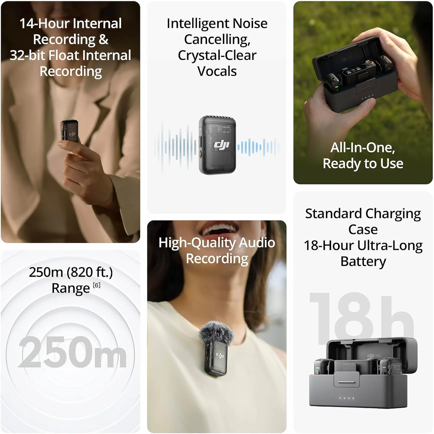 DJI Mic 2 (2 TX + 1 RX + جعبه شارژ)، میکروفون یقه ای بی سیم، حذف نویز، برد 820 فوت، میکروفون برای آیفون، اندروید، دوربین به همراه 2 میکروفون یقه ای کندانسور همه جهته DJI Mic 2 (2 TX + 1 RX + جعبه شارژ)، میکروفون یقه ای بی سیم، حذف نویز، برد 820 فوت، میکروفون برای آیفون، اندروید، دوربین به همراه 2 میکروفون یقه ای کندانسور همه جهته