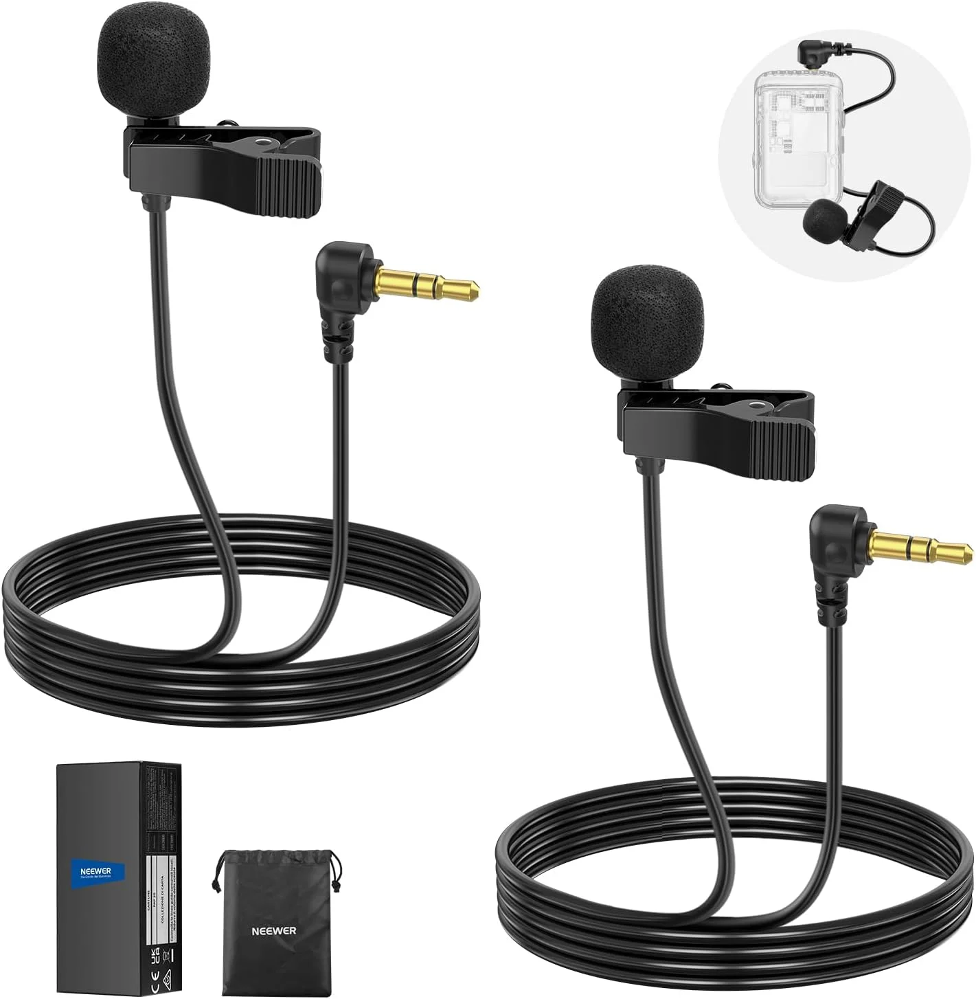 میکروفون یقه ای مینی NEEWER (بسته 2 عددی)، میکروفون خازنی سیم دار 2 متری با گیره و اتصال TRS 3.5 میلی متری سازگار با DJI Mic 2 Rode Wireless Go II CM28 CM31 Camera, LM5 میکروفون یقه ای مینی NEEWER (بسته 2 عددی)، میکروفون خازنی سیم دار 2 متری با گیره و اتصال TRS 3.5 میلی متری سازگار با DJI Mic 2 Rode Wireless Go II CM28 CM31 Camera, LM5
