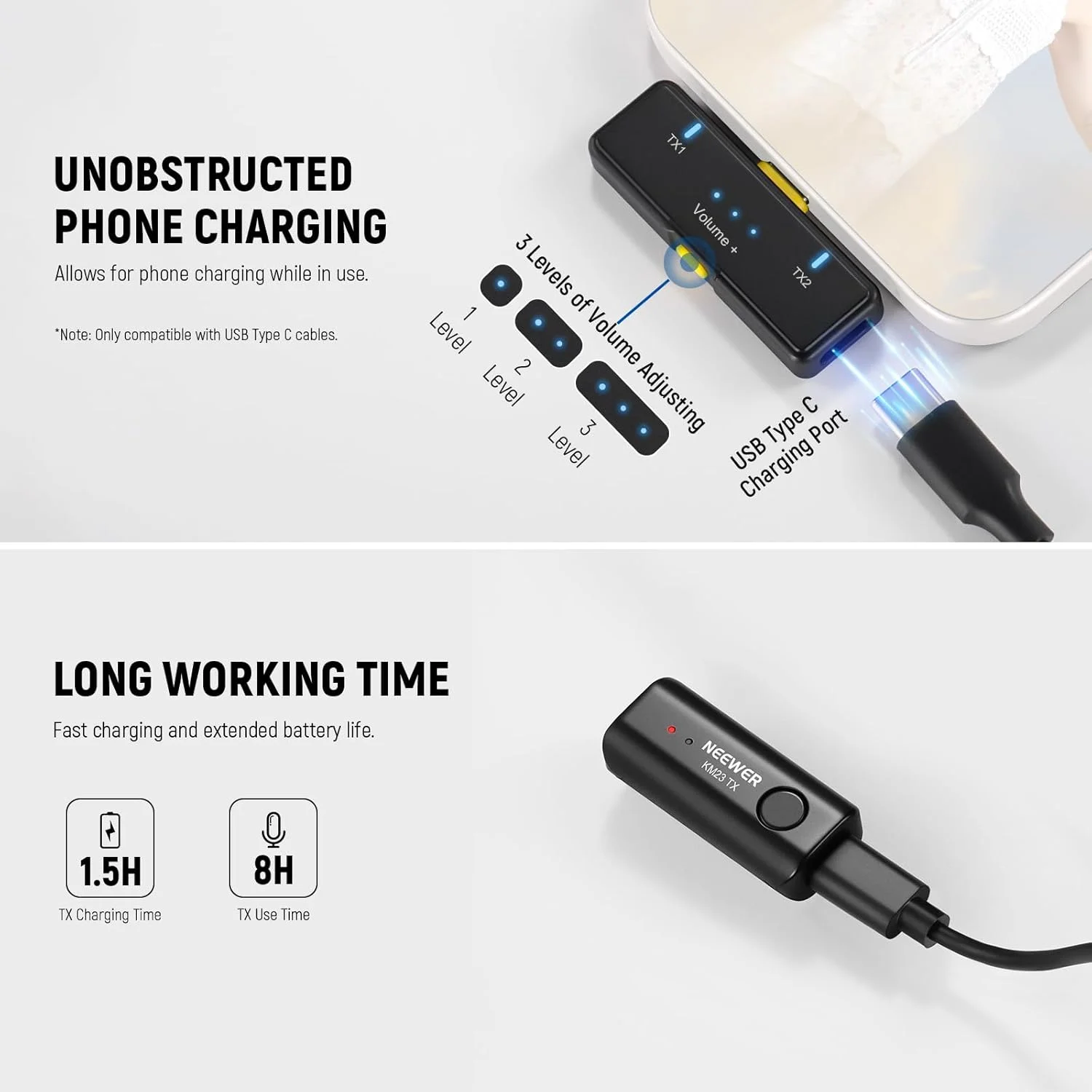 سیستم میکروفون یقه ای بی سیم NEEWER برای USB C، میکروفون کوچک یقه ای با قابلیت حذف نویز با یک کلیک برای وبلاگ نویسی و پخش زنده، میکروفون کندانسور همه جهته سازگار با iPhone 15 Samsung Android، مدل KM23 سیستم میکروفون یقه ای بی سیم NEEWER برای USB C، میکروفون کوچک یقه ای با قابلیت حذف نویز با یک کلیک برای وبلاگ نویسی و پخش زنده، میکروفون کندانسور همه جهته سازگار با iPhone 15 Samsung Android، مدل KM23