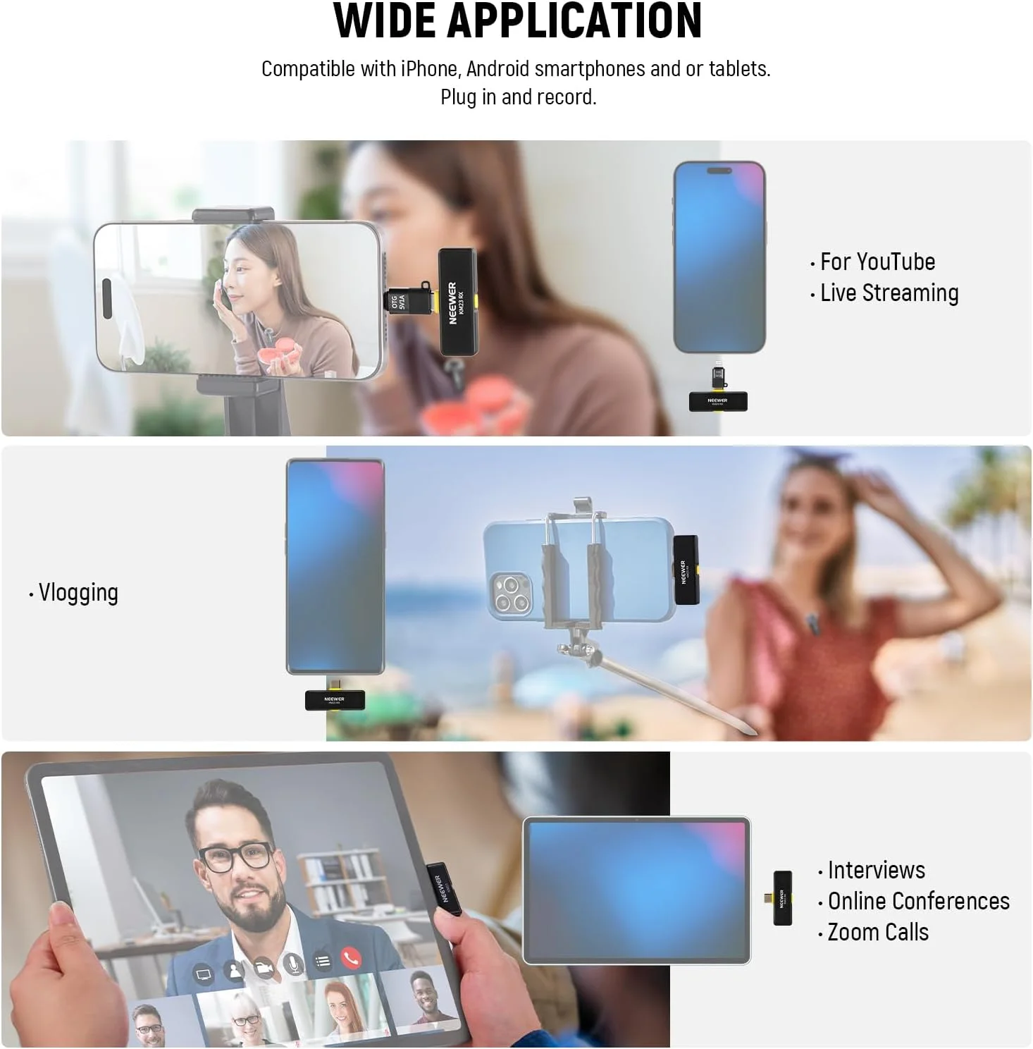 سیستم میکروفون یقه ای بی سیم NEEWER برای USB C، میکروفون کوچک یقه ای با قابلیت حذف نویز با یک کلیک برای وبلاگ نویسی و پخش زنده، میکروفون کندانسور همه جهته سازگار با iPhone 15 Samsung Android، مدل KM23 سیستم میکروفون یقه ای بی سیم NEEWER برای USB C، میکروفون کوچک یقه ای با قابلیت حذف نویز با یک کلیک برای وبلاگ نویسی و پخش زنده، میکروفون کندانسور همه جهته سازگار با iPhone 15 Samsung Android، مدل KM23