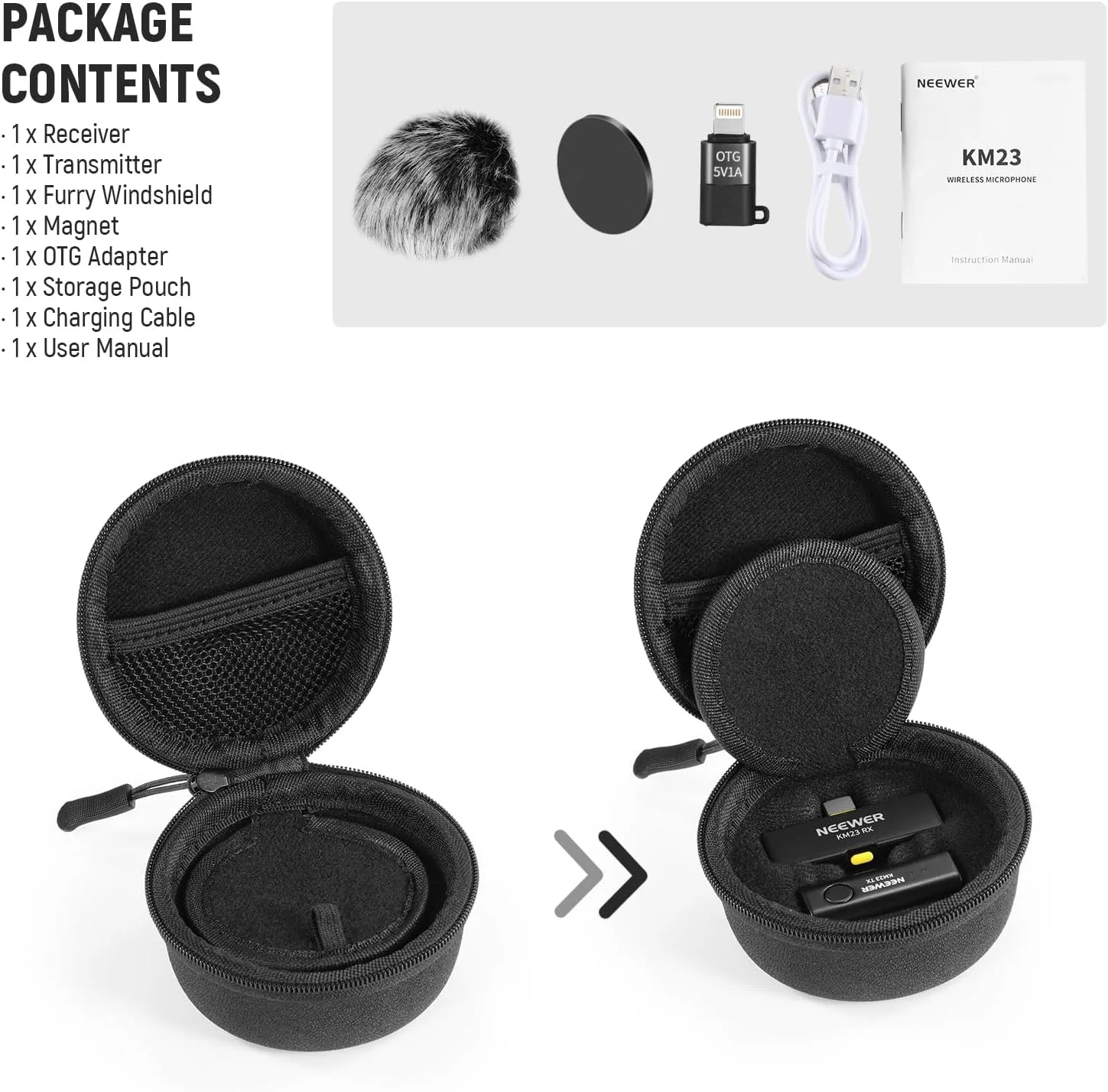 سیستم میکروفون یقه ای بی سیم NEEWER برای USB C، میکروفون کوچک یقه ای با قابلیت حذف نویز با یک کلیک برای وبلاگ نویسی و پخش زنده، میکروفون کندانسور همه جهته سازگار با iPhone 15 Samsung Android، مدل KM23 سیستم میکروفون یقه ای بی سیم NEEWER برای USB C، میکروفون کوچک یقه ای با قابلیت حذف نویز با یک کلیک برای وبلاگ نویسی و پخش زنده، میکروفون کندانسور همه جهته سازگار با iPhone 15 Samsung Android، مدل KM23
