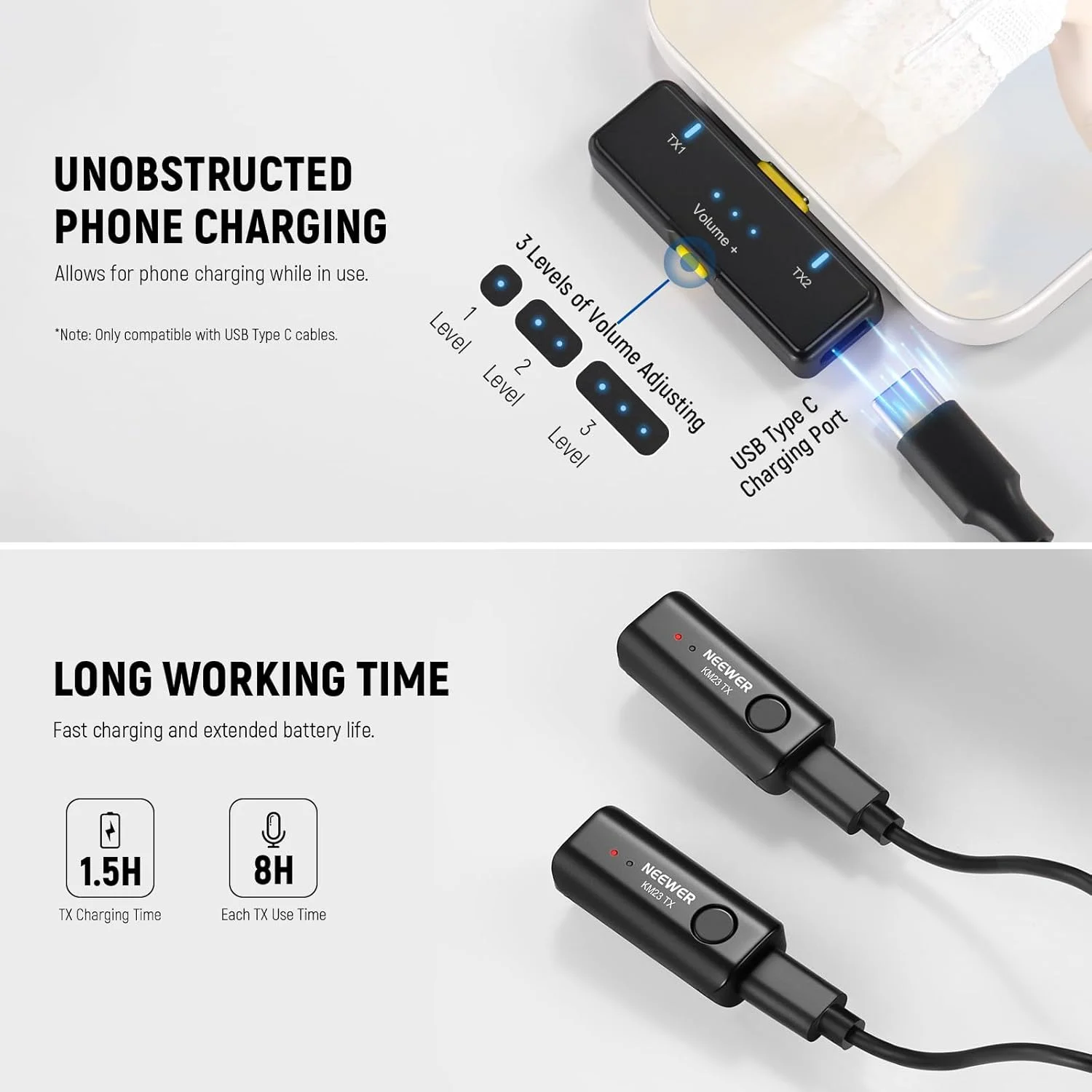 سیستم میکروفون بیسیم یقهای NEEWER، 1 عدد گیرنده USB C با آداپتور OTG و 2 عدد فرستنده کندانسور همه جهته با قابلیت حذف نویز سازگار با iPhone 16 Pro Max S24 Ultra، مدل KM23 سیستم میکروفون بیسیم یقهای NEEWER، 1 عدد گیرنده USB C با آداپتور OTG و 2 عدد فرستنده کندانسور همه جهته با قابلیت حذف نویز سازگار با iPhone 16 Pro Max S24 Ultra، مدل KM23