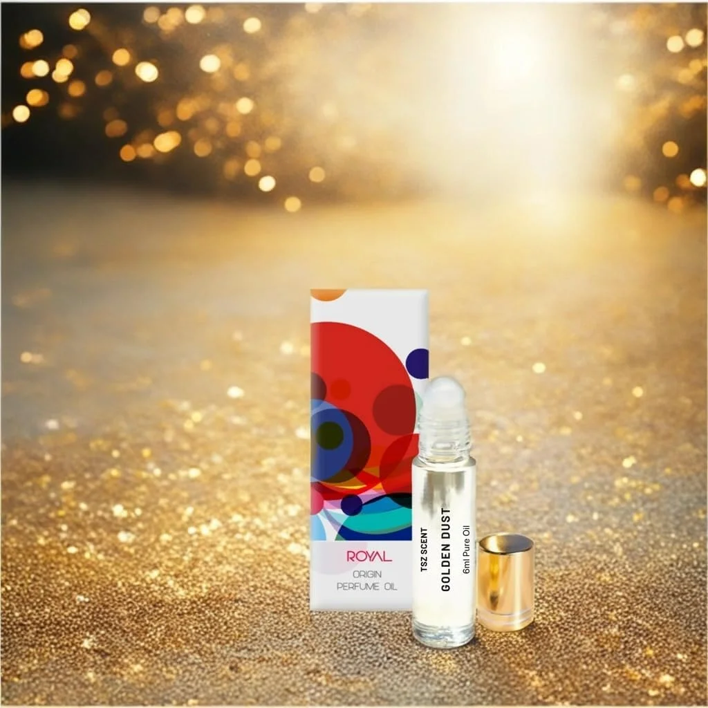 عطر روغنی متمرکز گلدن داست TSZ Scent زنانه و مردانه، 6 میلی لیتر، رایحه وانیل و عنبر ماندگار، نت های مشک شیرین سایز مسافرتی