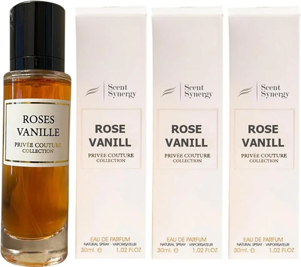 پک ادو پرفیوم زنانه رز و وانیل Scent Synergy (سه عدد) | عطر ماندگار برای بانوان | کلکسیون Privee Couture | غلظت بالا، 30 میلی لیتر هر کدام | رایحه رمانتیک گل رز و وانیل
